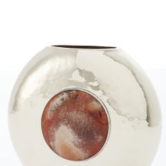 Salta Round Large Flower Vase, Alpaca Silver & Brown Onyx