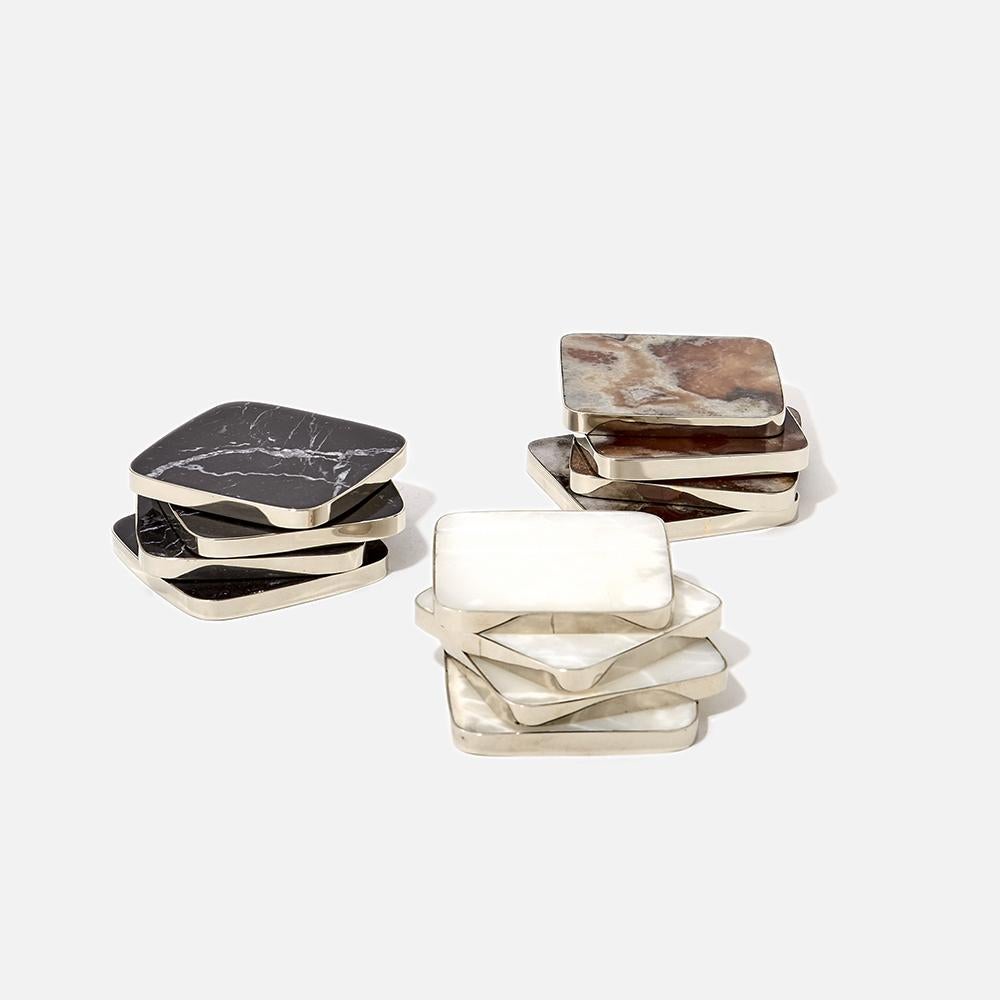 SALTA Square Coaster, Alpaca Silver & Black Natural Onyx Stone In New Condition For Sale In Buenos Aires, AR