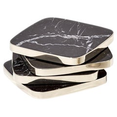 SALTA Square Coaster, Alpaca Silver & Black Natural Onyx Stone