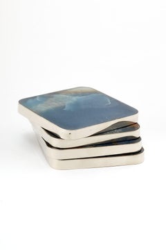 Salta Square Coaster, Alpaca Silver & Blue Natural Onyx Stone