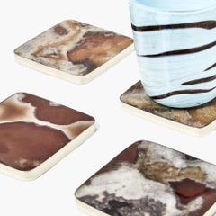 Salta Square Coaster, Alpaca Silver & Brown Natural Onyx Stone