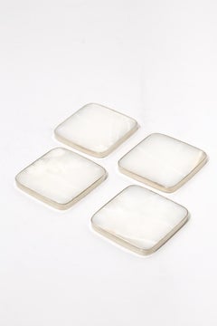 Posavasos Cuadrado Salta, Plata Alpaca y Piedra Ónix Natural Crema