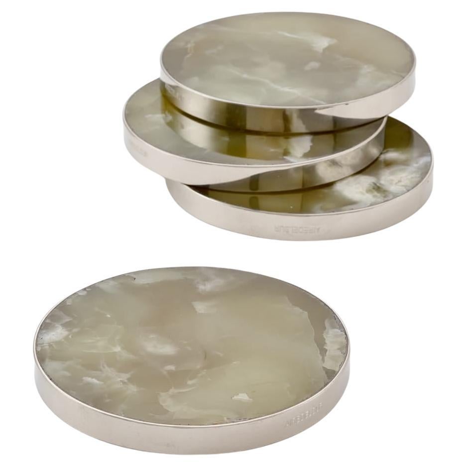 Set Salta Round Coasters, Alpaca Silver & Green Natural Onyx Stone