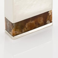 Salta Rectangular Small Flower Vase, Alpaca Silver & Brown Onyx