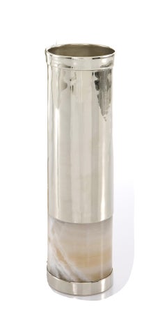 Salta Tube Large Flower Vase, Alpaca Silver & Cream Onyx