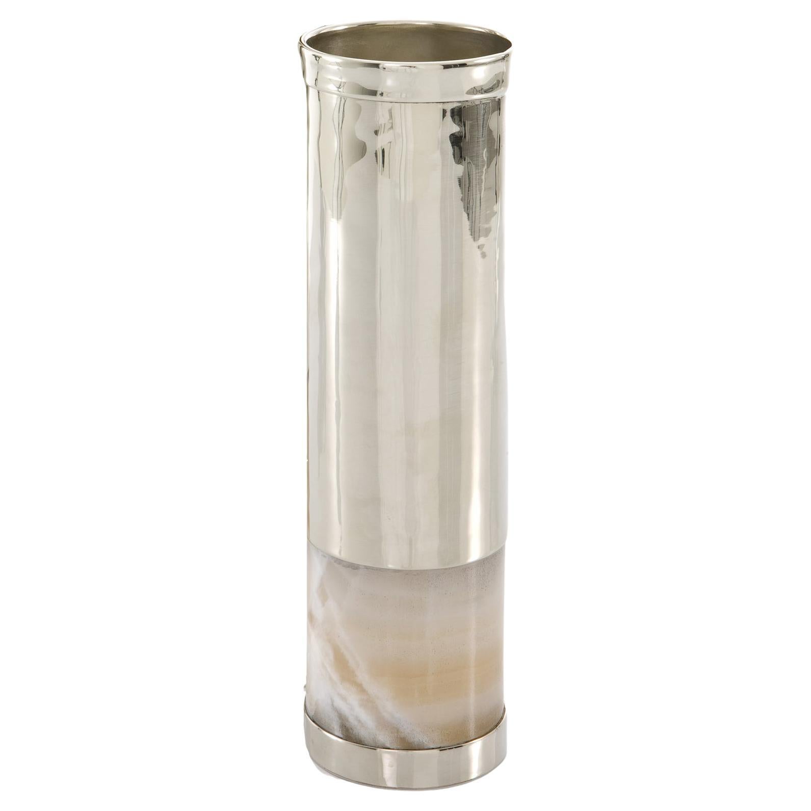 Salta Tube Large Flower Vase, Alpaca Silver & Cream Onyx For Sale