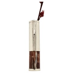 SALTA TUBE Medium Flower Vase, Alpaca Silver & Brown Onyx