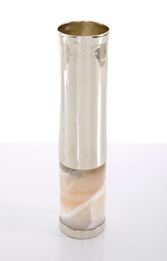 Salta Tube Set Flower Vases, Alpaca Silver & Cream Onyx Stone