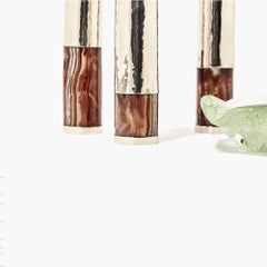 Salta Tube Small Flower Vase, Alpaca Silver & Brown Onyx