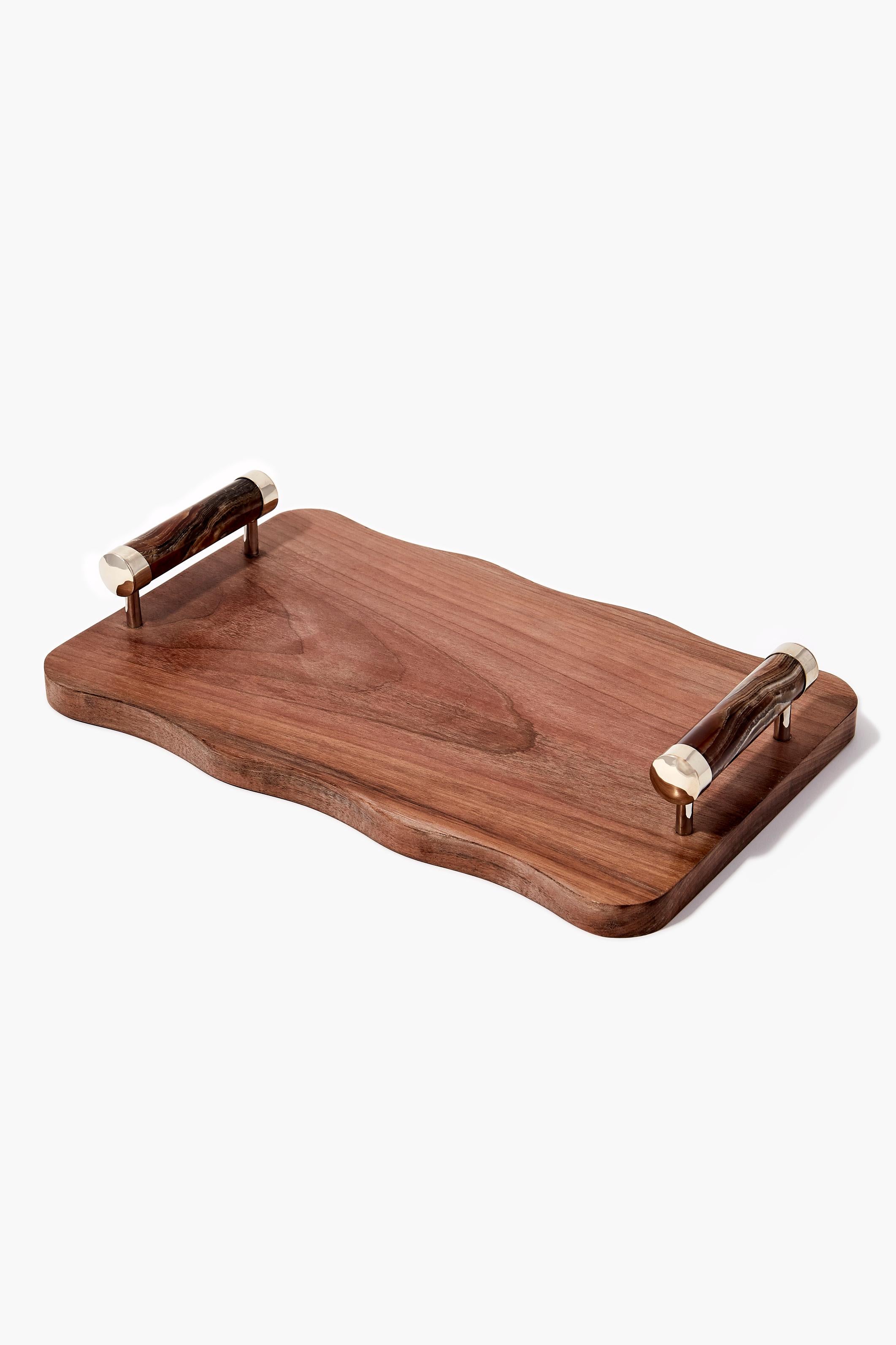 Organic Modern SALTA Wood Tray with Onyx Stone  For Sale