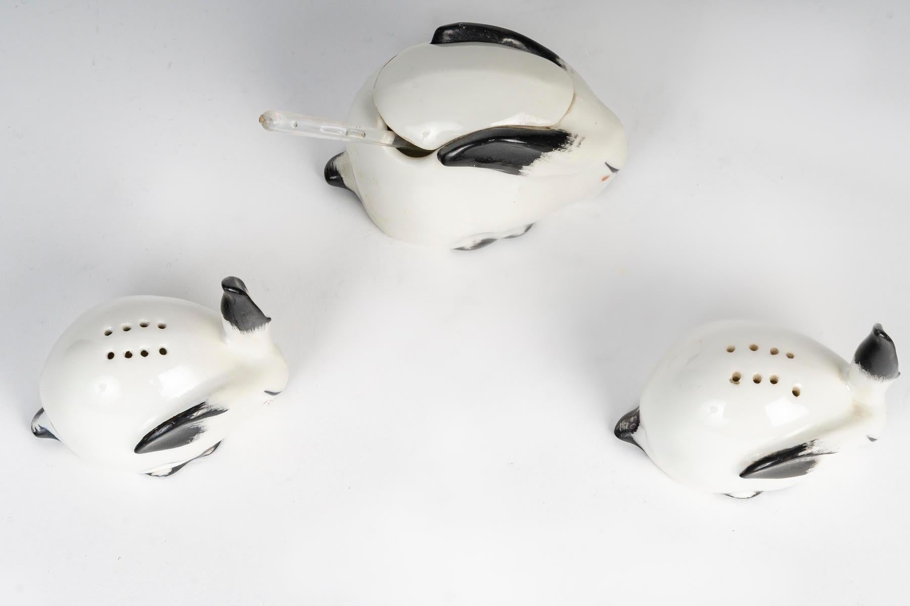 Mid-Century Modern Saltcellar, Pepperpot, Mustard Pot by Sandoz, Haviland Porcelain, 20th Century. For Sale