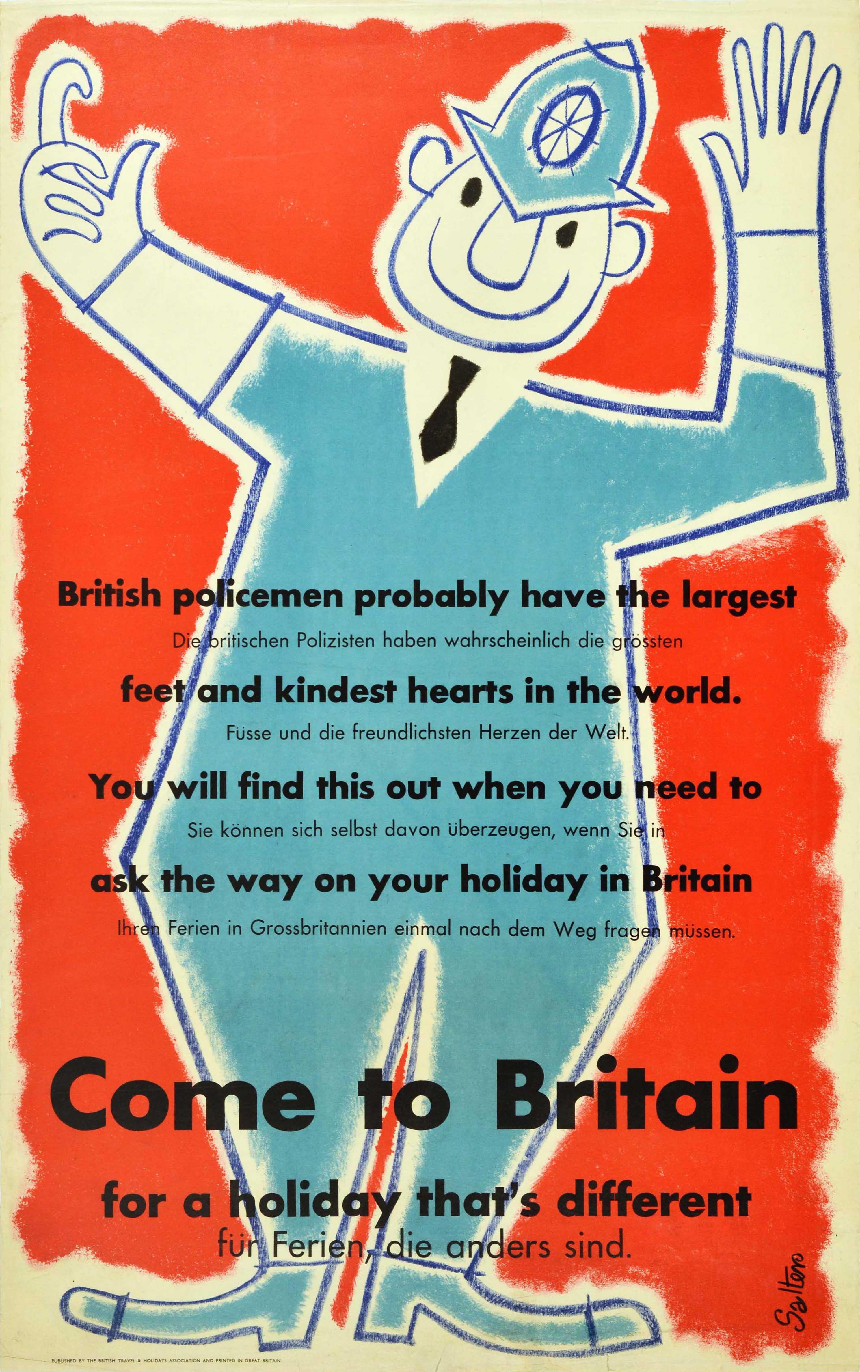 Salter Print - Original Vintage Travel Poster Come To Britain Holiday British Policeman Design