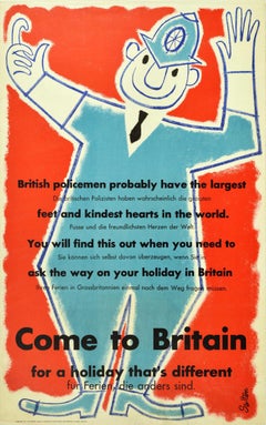 Original Vintage Travel Poster Come To Britain Holiday British Policeman Design