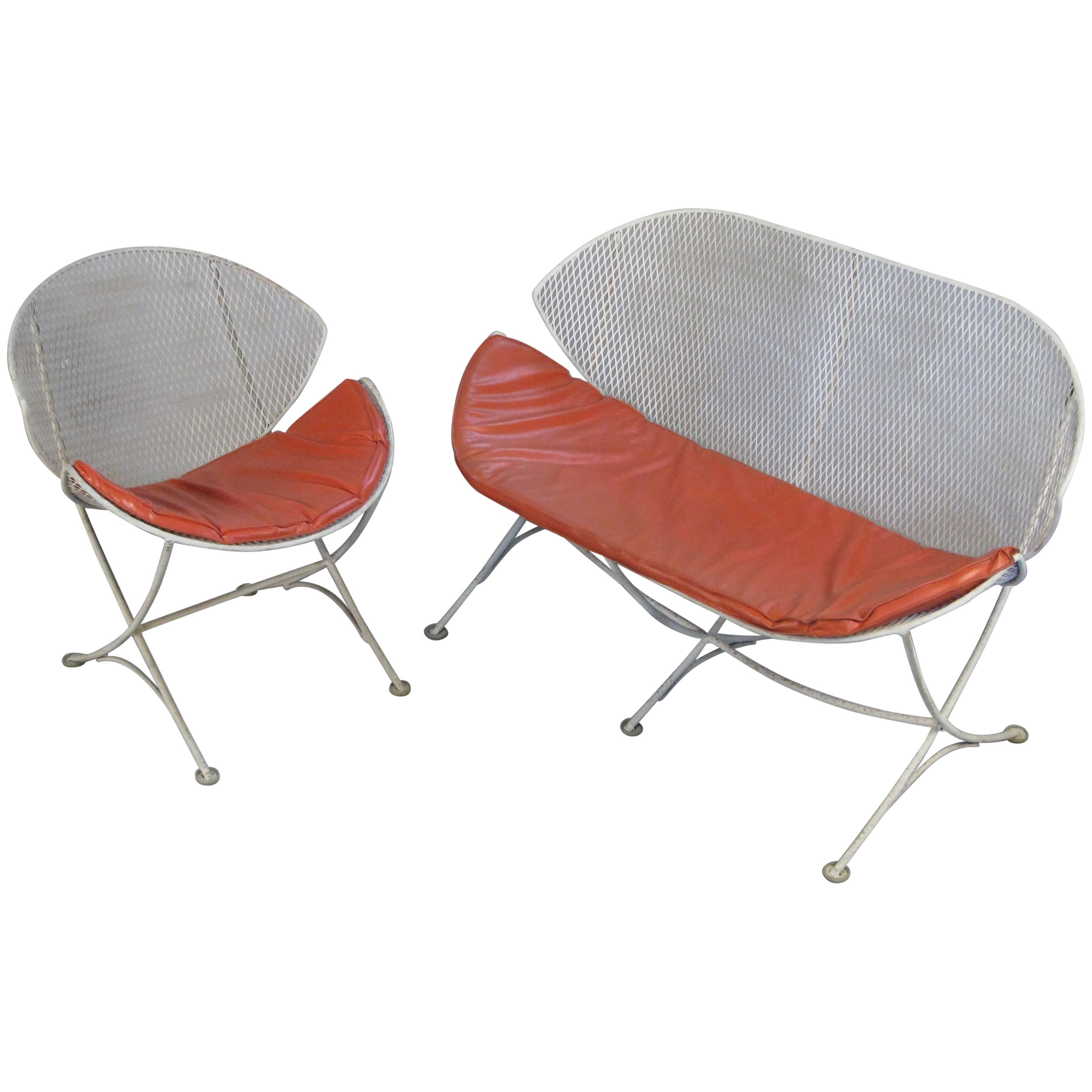 Salterini 1950s Orange Slice Settee and Lounge Chair