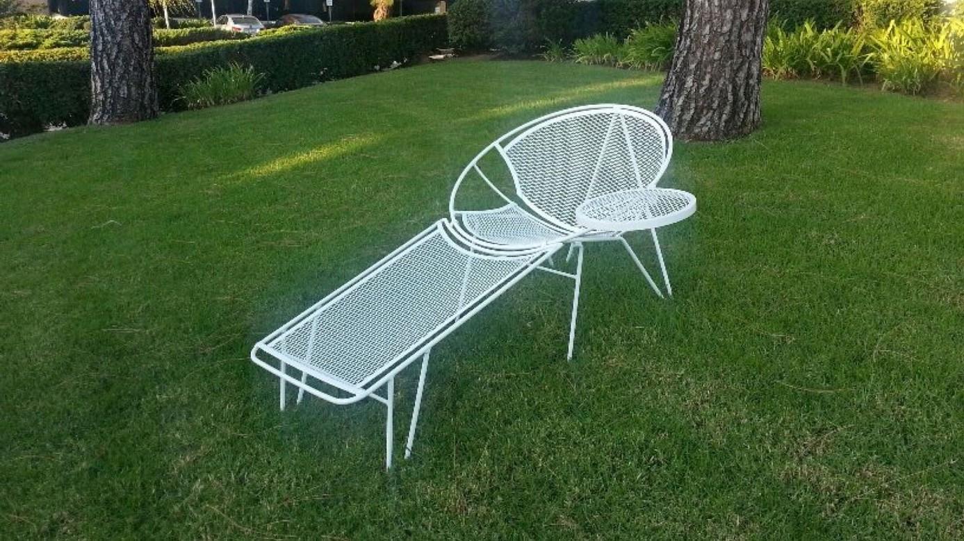 Mid-Century Modern Salterini 3 Piece Lounge Chair, 2 Chairs with 2 Tables and 2 Footrests White For Sale
