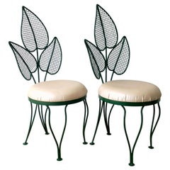 Salterini Dark Green Wrought Iron & Pink Cushion Palm Patio/Garden Chairs, Pair