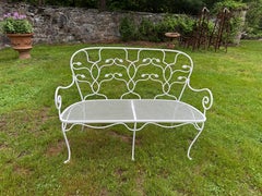 Salterini Floral Pattern Wrought Iron Bench, 1950s