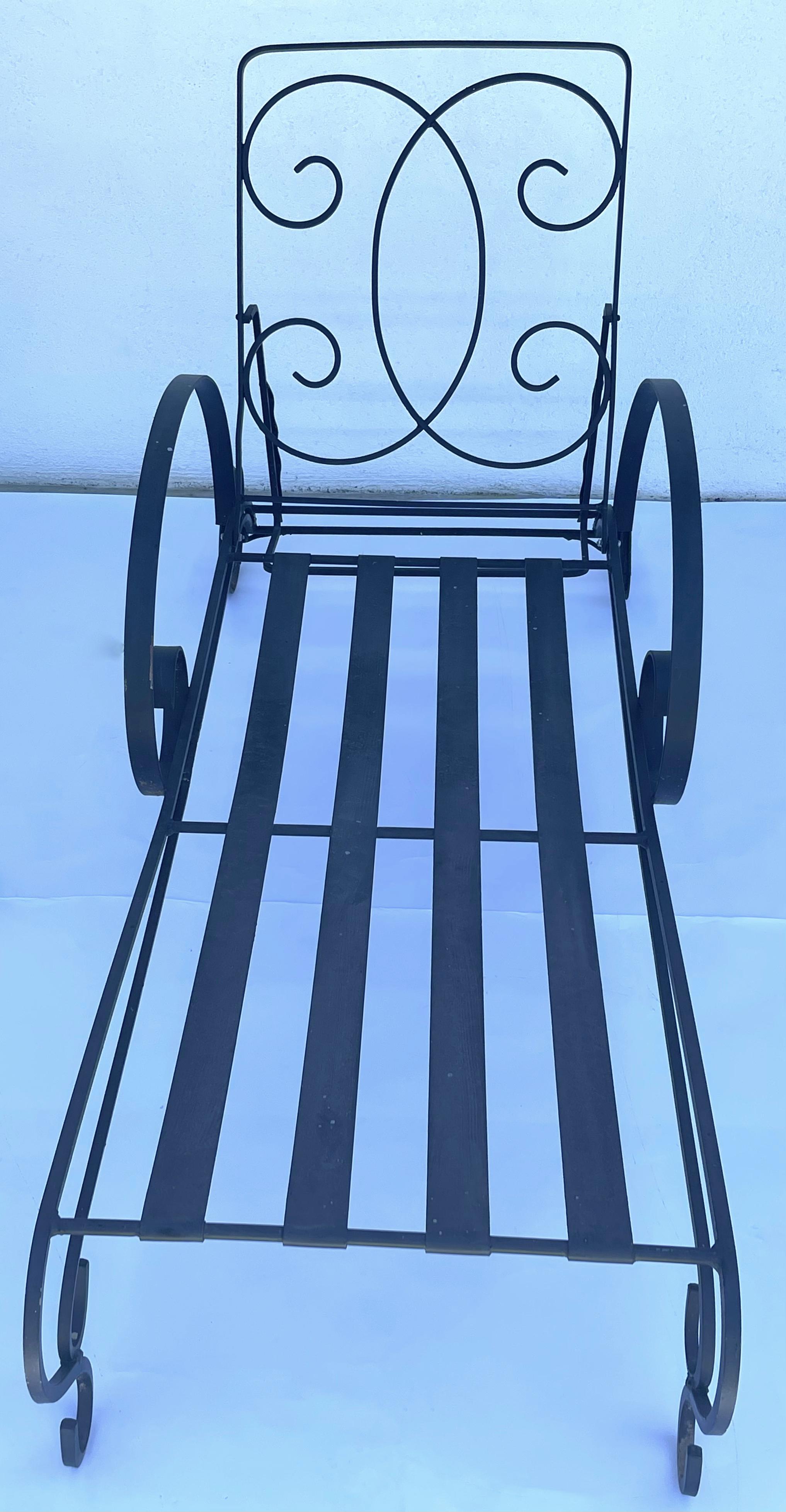 Salterini Florentine Scroll Arm Outdoor Chaise Lounge Chairs, Pair 5
