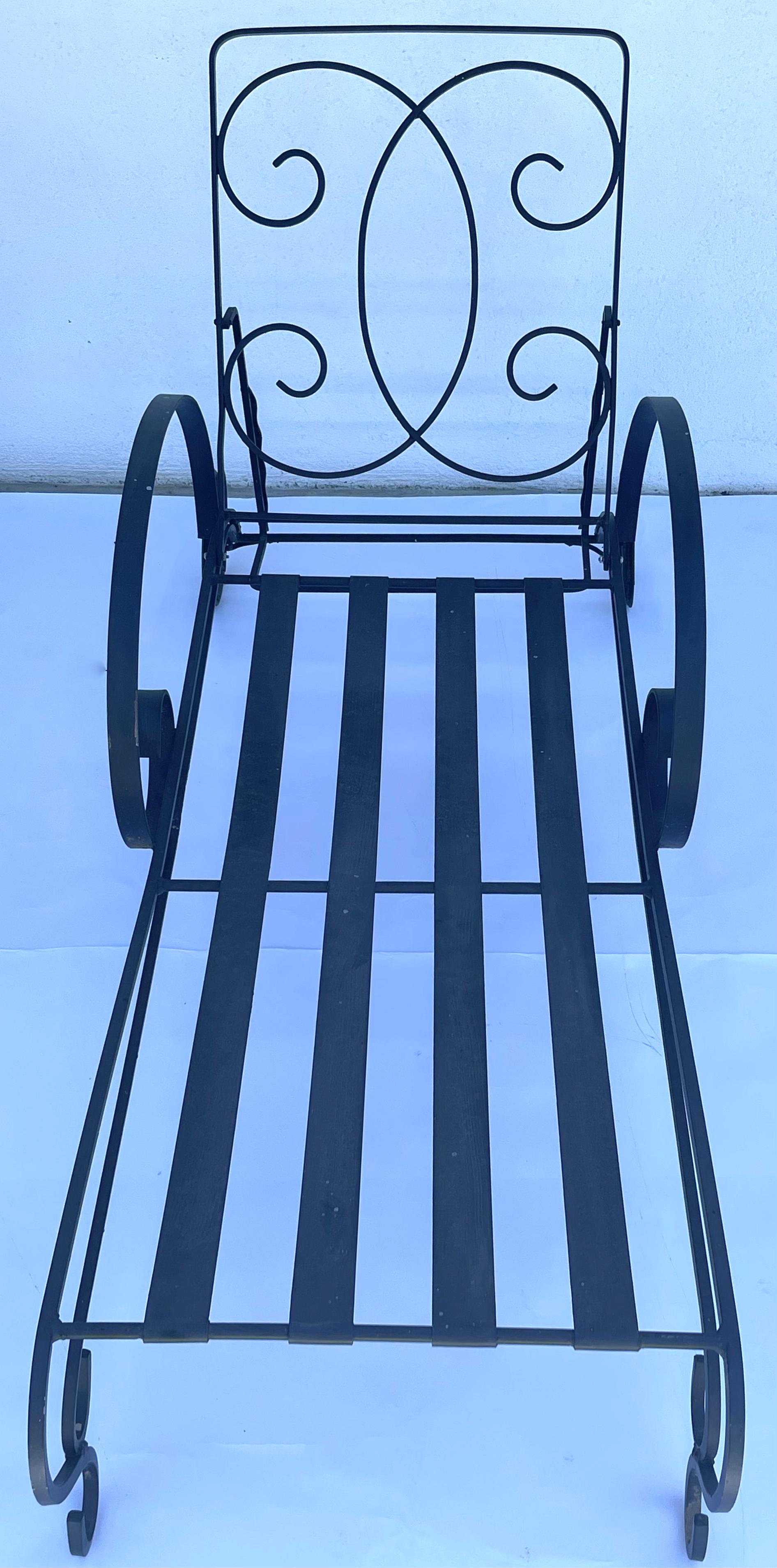 Salterini Florentine Scroll Arm Outdoor Chaise Lounge Chairs, Pair 6