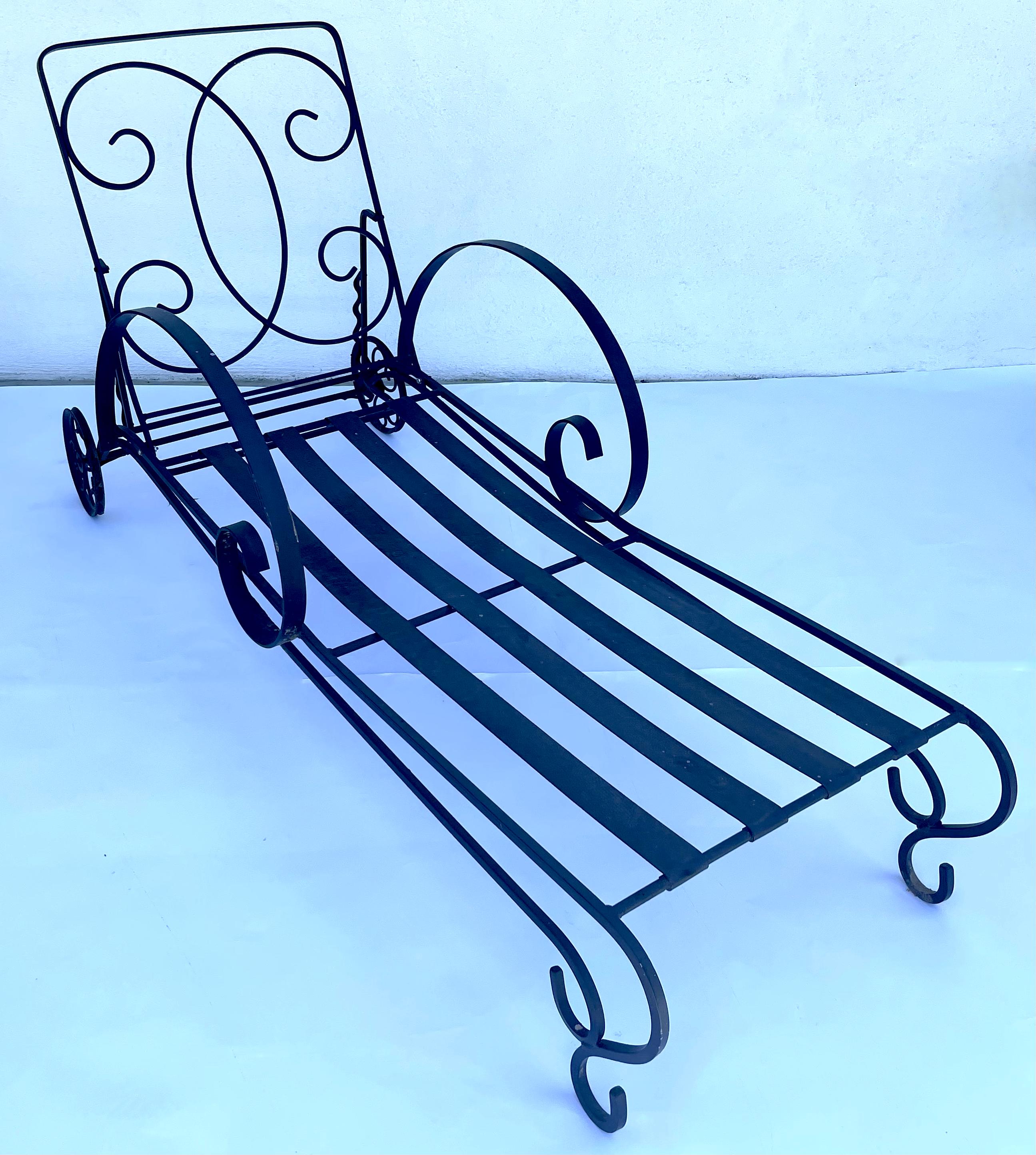 Salterini Florentine Scroll Arm Outdoor Chaise Lounge Chairs, Pair 7