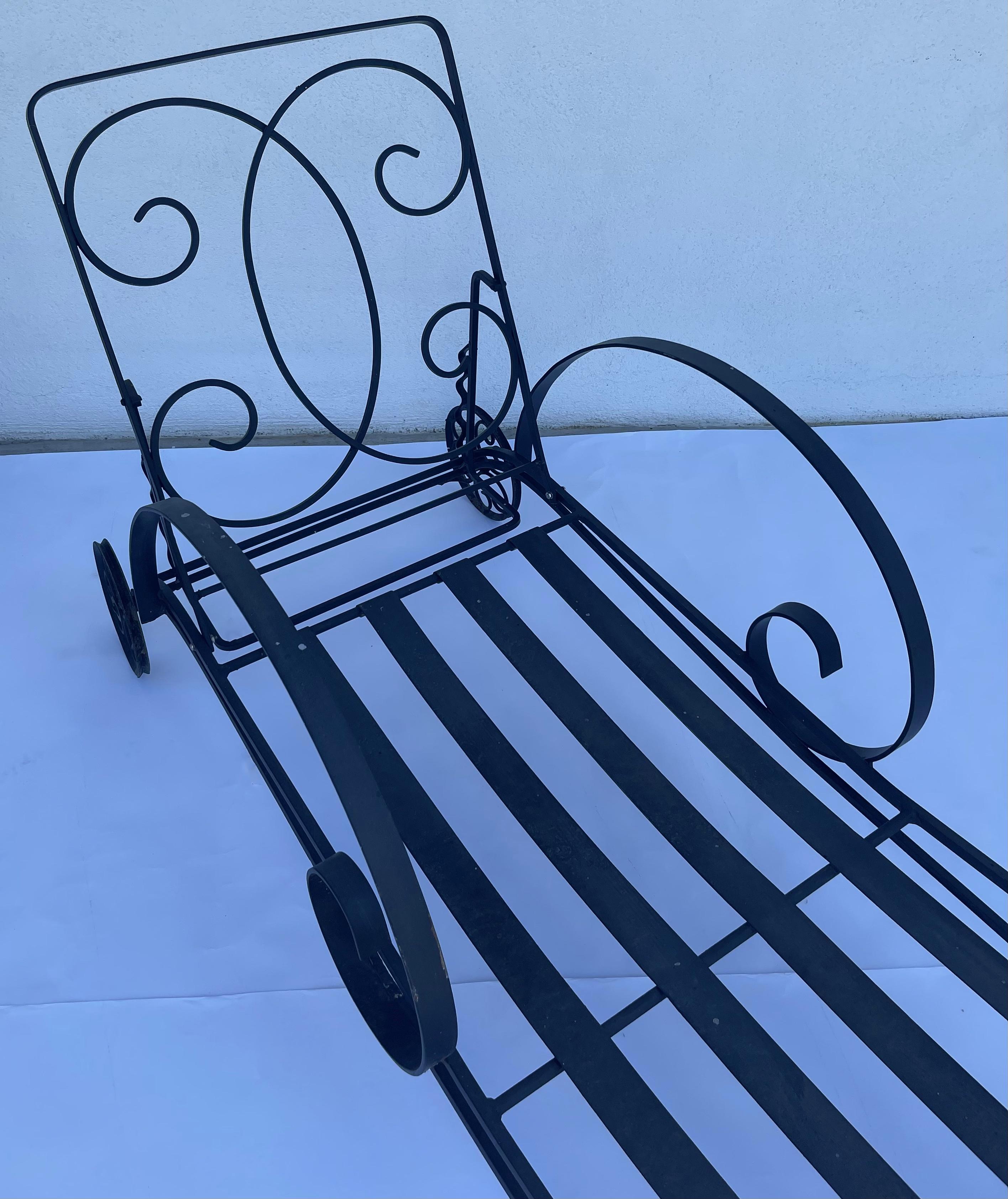 Mid-20th Century Salterini Florentine Scroll Arm Outdoor Chaise Lounge Chairs, Pair