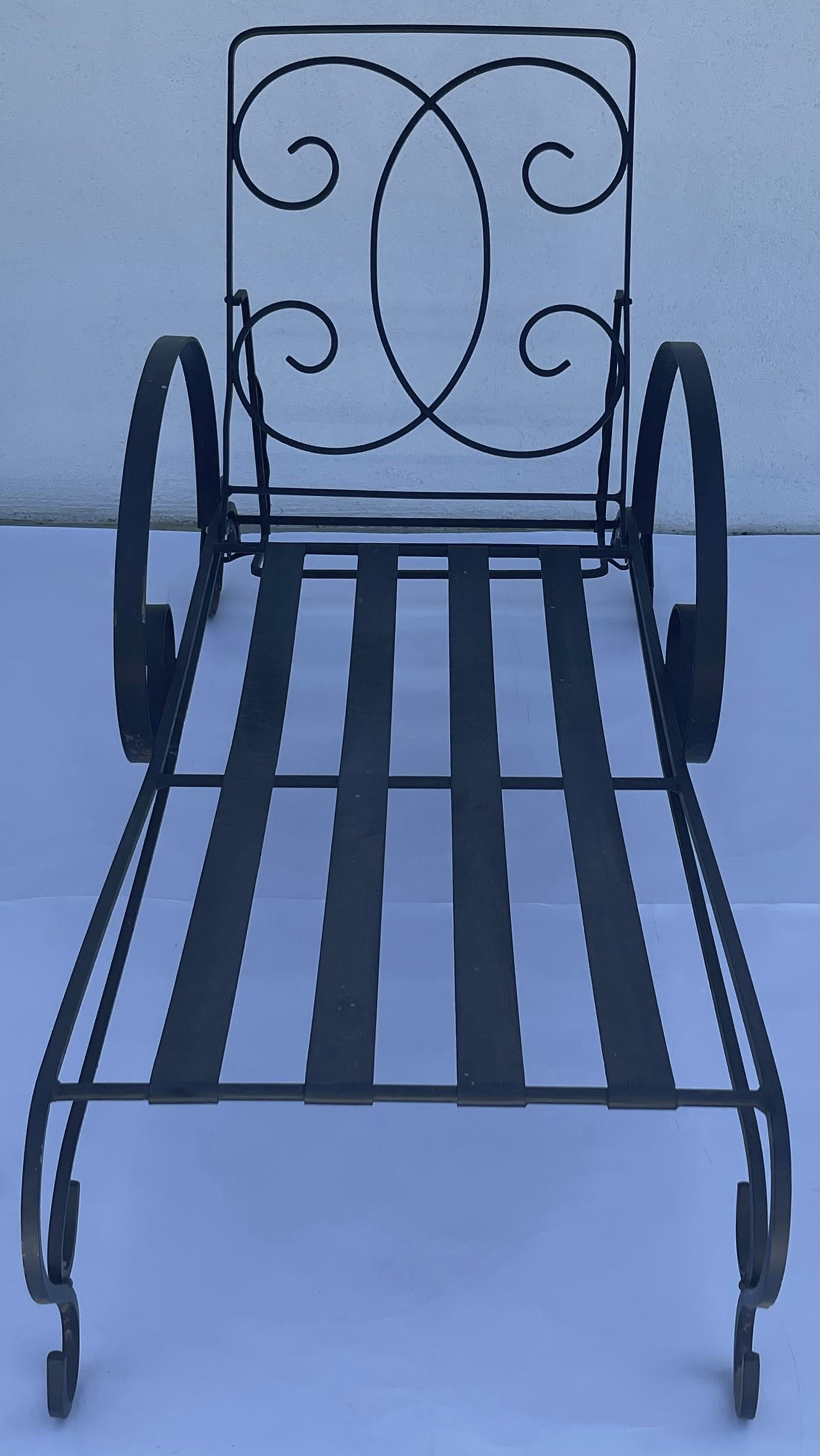 Salterini Florentine Scroll Arm Outdoor Chaise Lounge Chairs, Pair 2