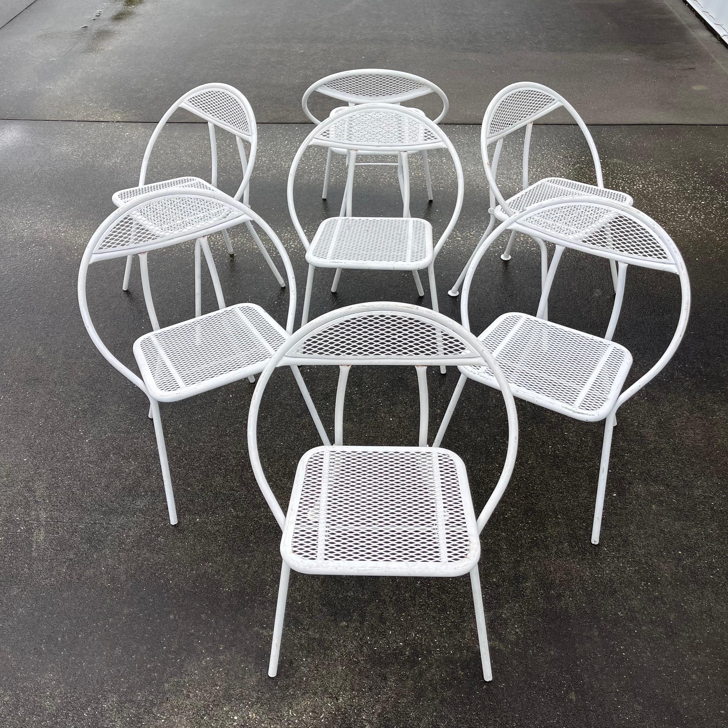 20th Century Salterini for Rid Jid Loop Hoop Back Folding Metal Patio Chairs, Set of 7