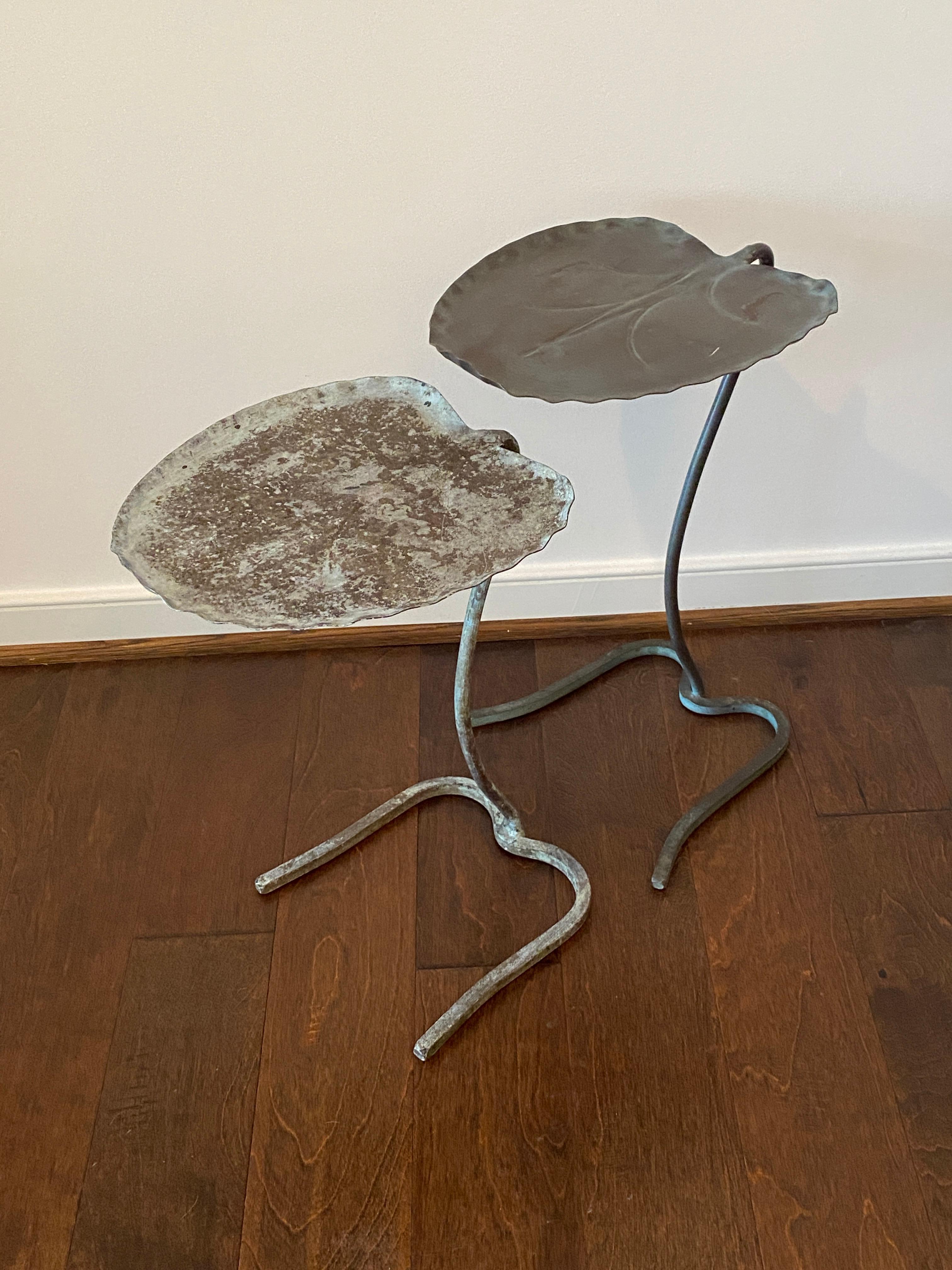 Mid-Century Modern Salterini Green Verdigris Lily Pad Nesting Tables, Pair, 1960s