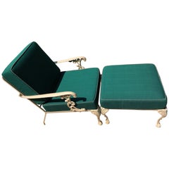 Salterini Iron Armchair and Ottoman Painted Louis XIV Emerald Jewel Cushions