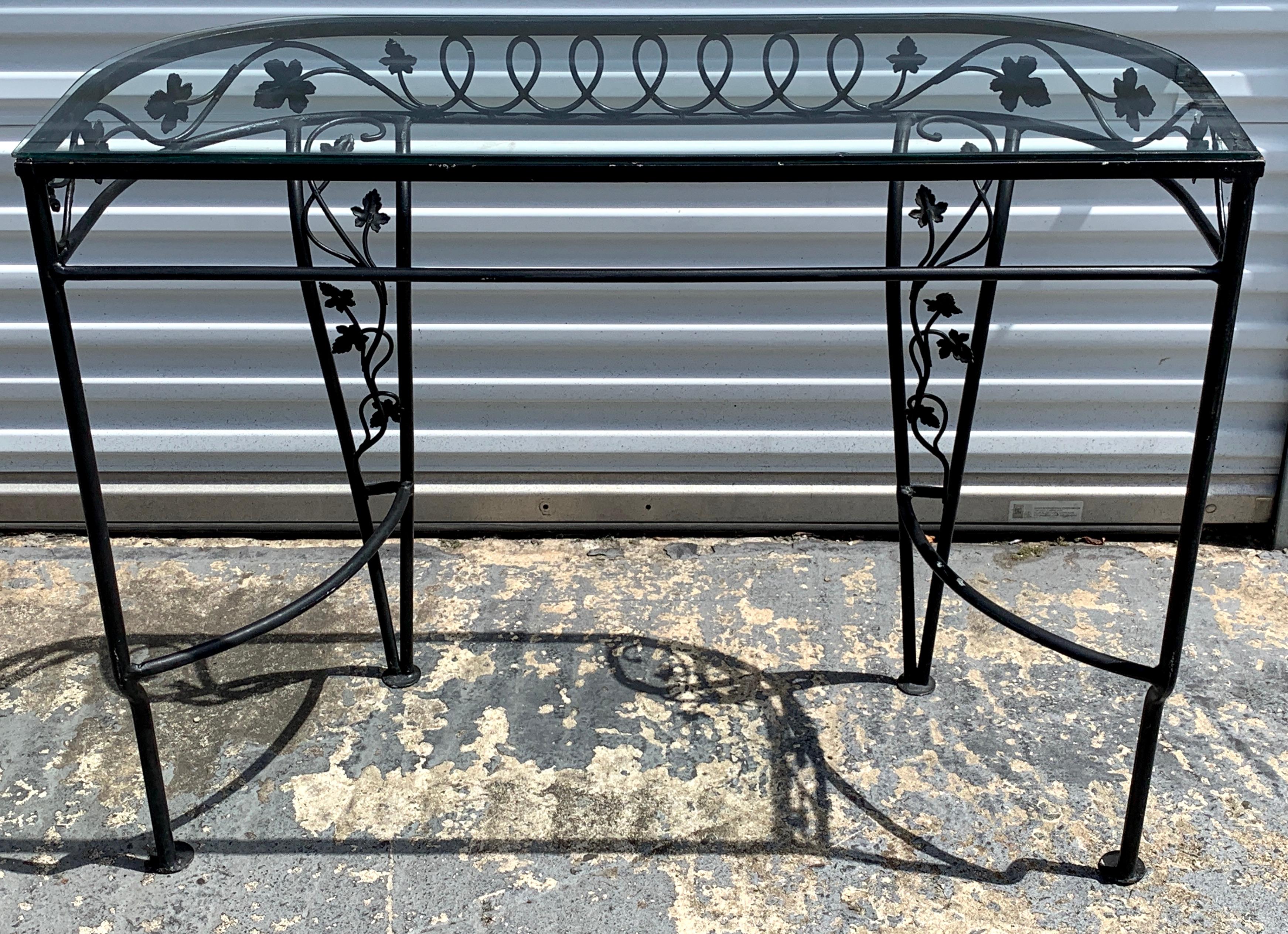 Salterini Leaf and Vine Console Table with Glass Top In Good Condition In Atlanta, GA