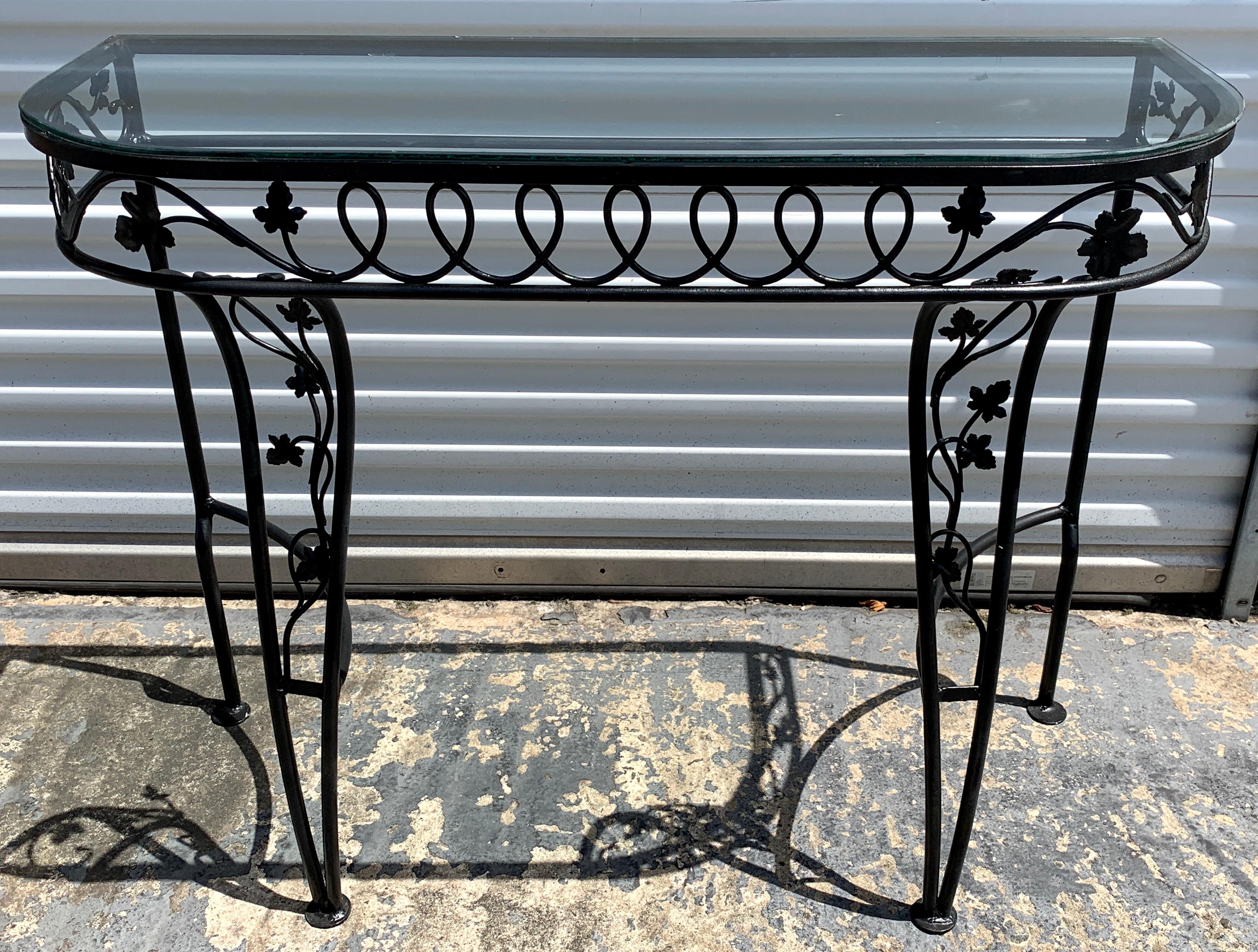 Salterini Leaf and Vine Console Table with Glass Top