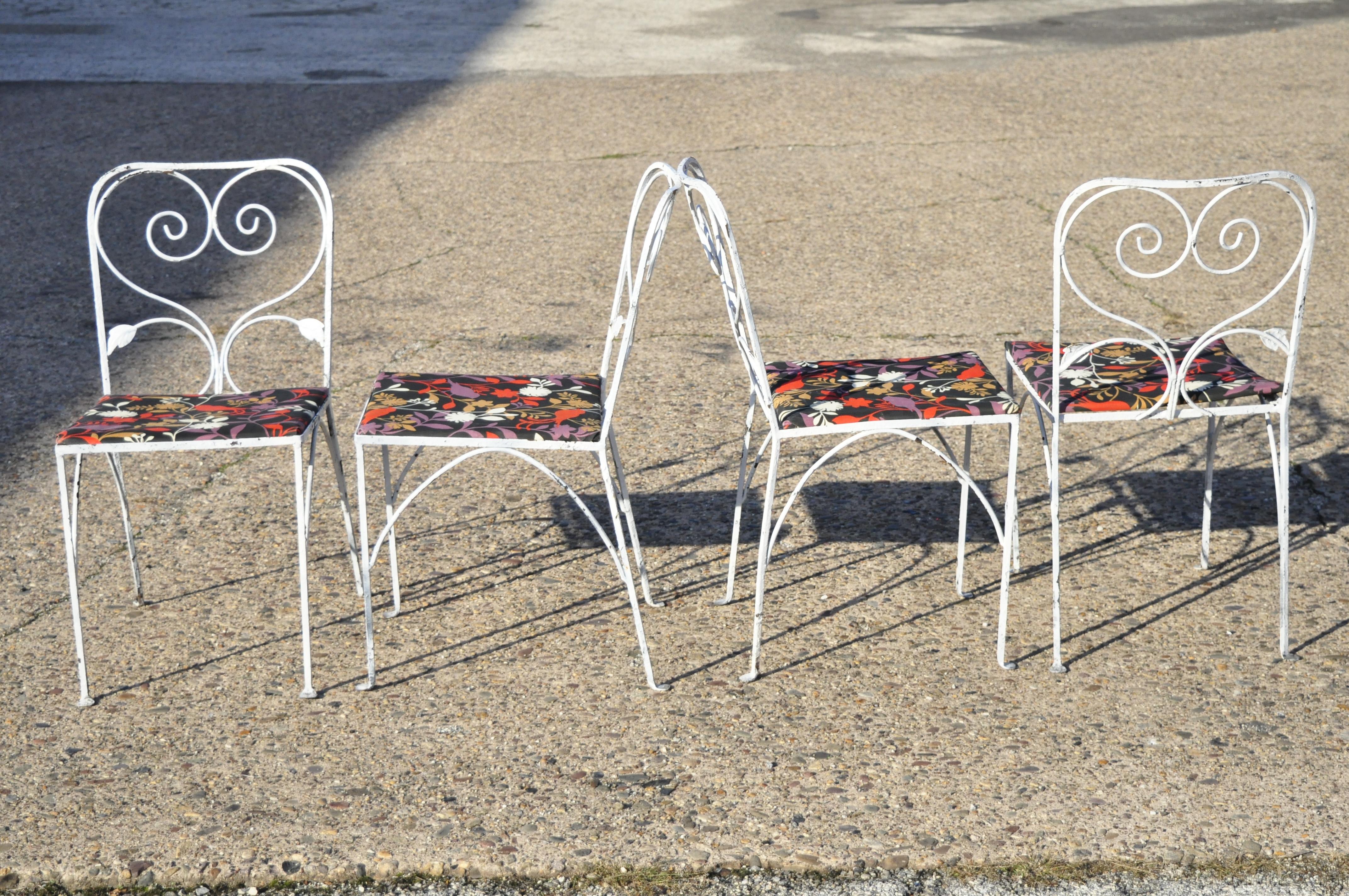 Salterini Leaf Scroll Wrought Iron Patio Garden White Dining Chairs, Set of 4 5