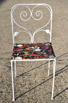 Salterini Leaf Scroll Wrought Iron Patio Garden White Dining Chairs, Set of 4