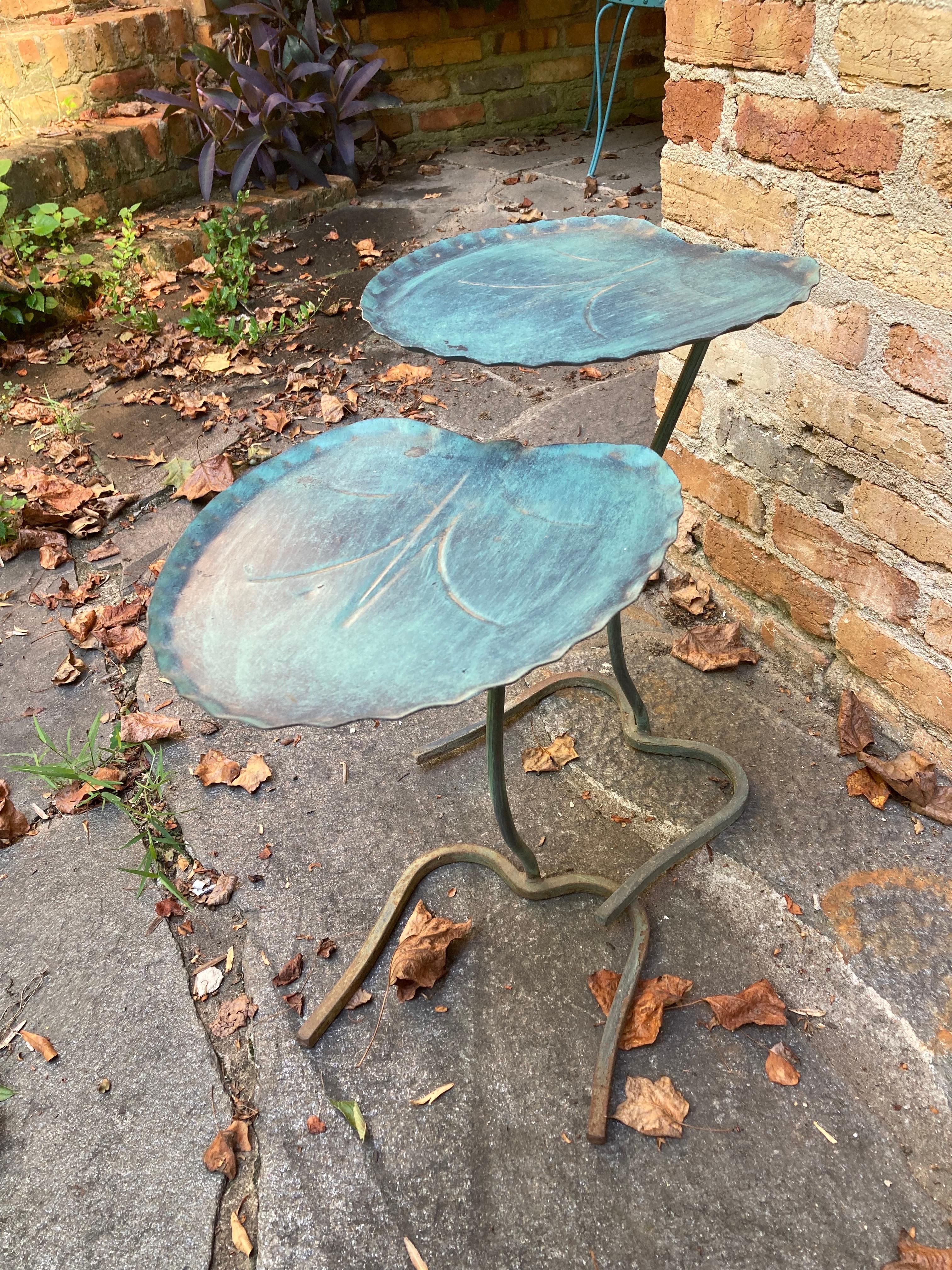 Iron salterini lotus leaf patio tables For Sale