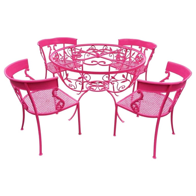 Salterini Maurizio Tempestini 5-Pc Dining Set in Pink Table and 5 Klismos  Chairs For Sale at 1stDibs | pink patio furniture, pink patio set, pink  patio table