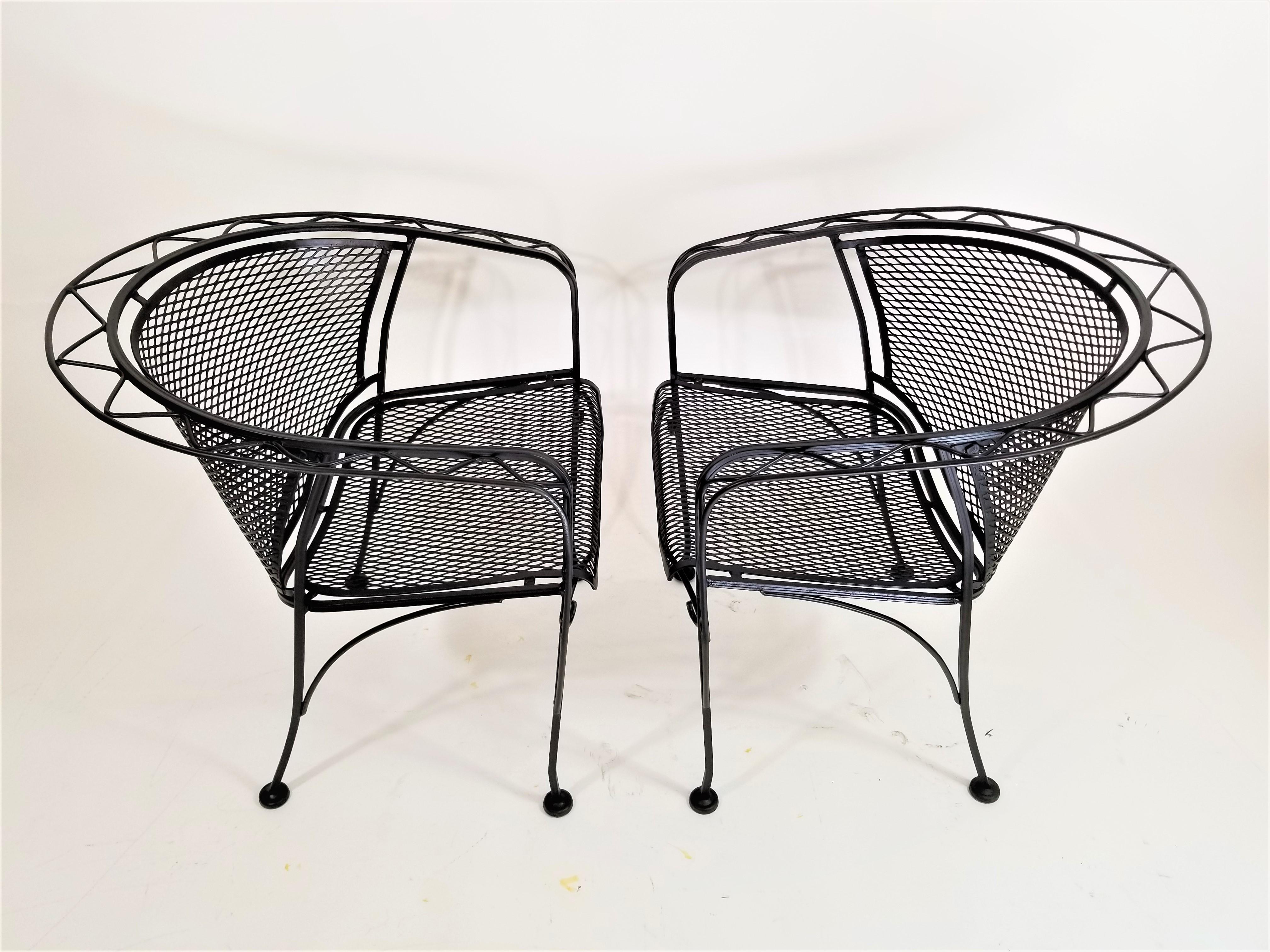 Salterini Midcentury Black Wrought Iron Outdoor Patio Chairs Set of 2 or 4 5