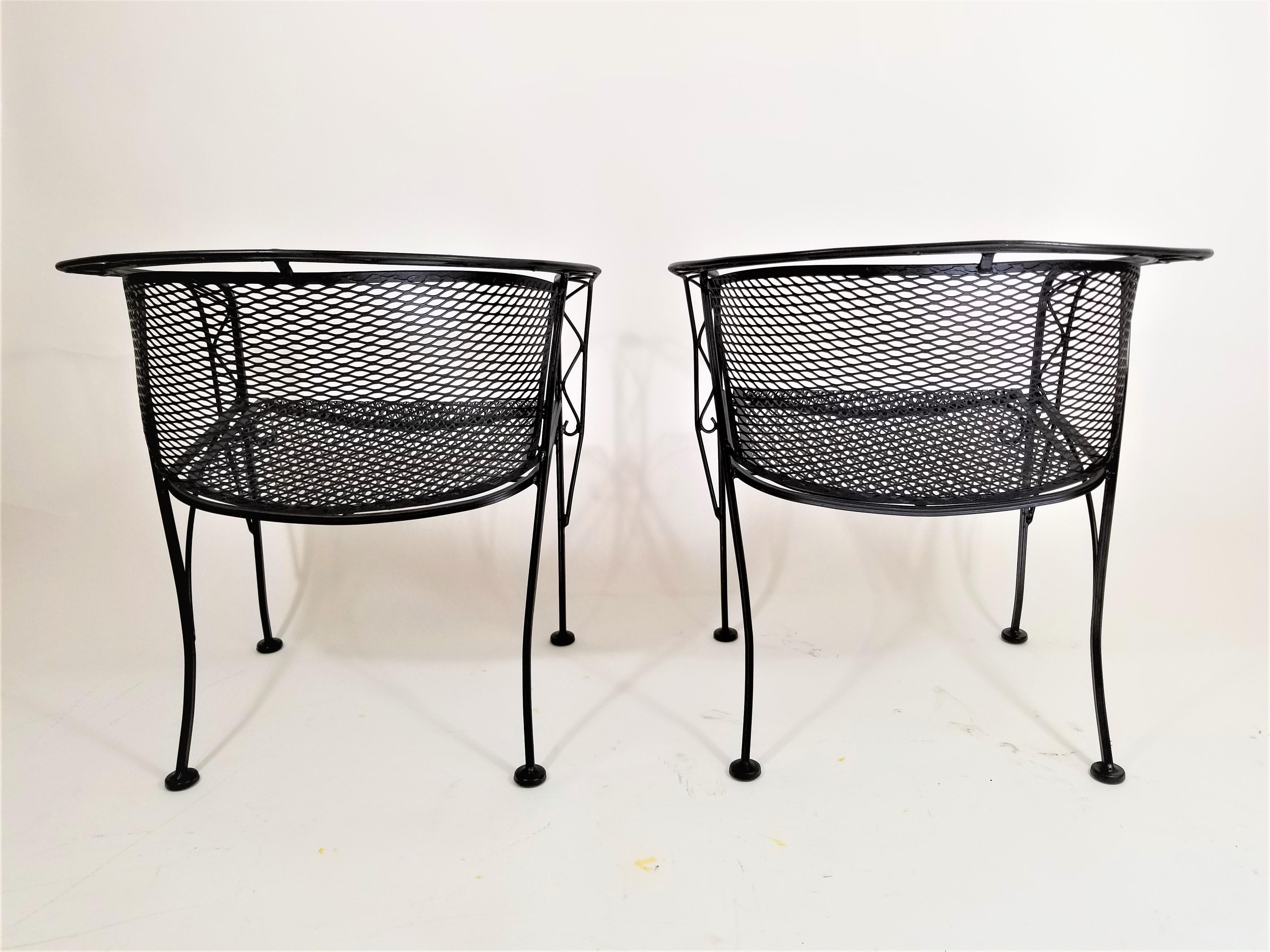 Salterini Midcentury Black Wrought Iron Outdoor Patio Chairs Set of 2 or 4 6