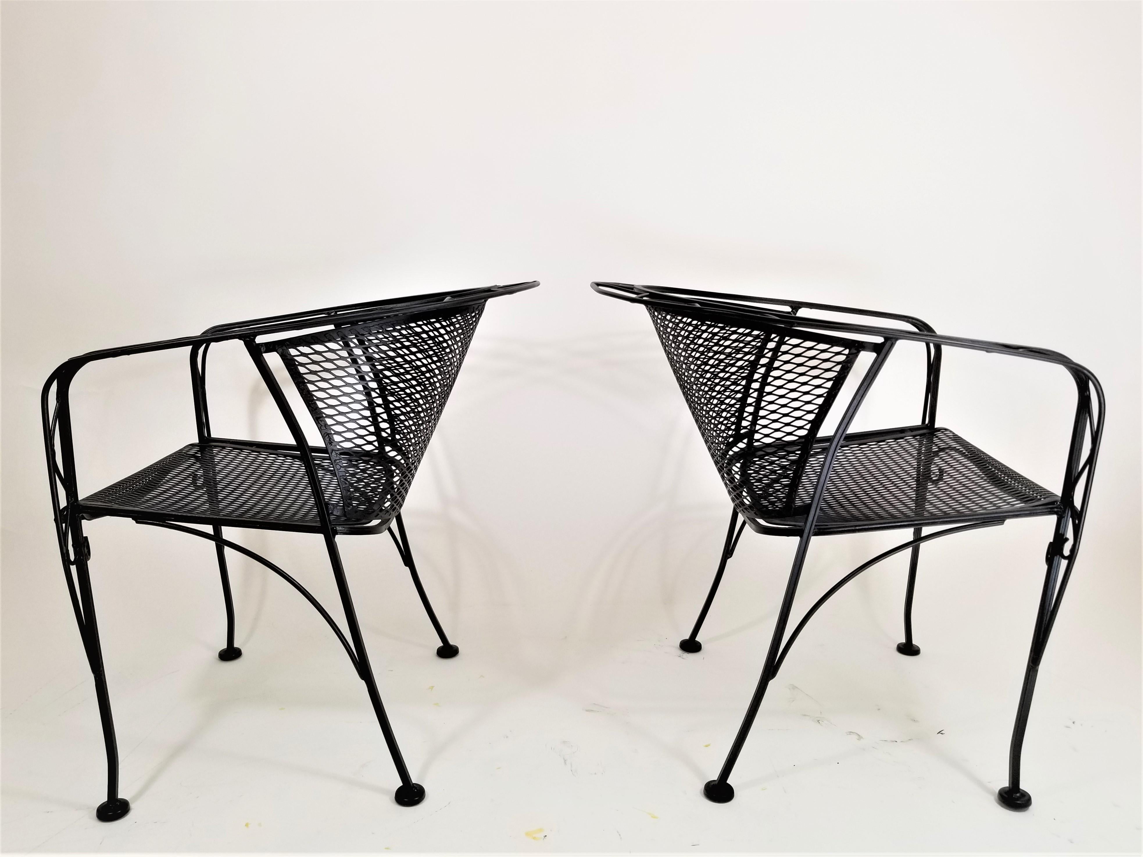 Salterini Midcentury Black Wrought Iron Outdoor Patio Chairs Set of 2 or 4 9