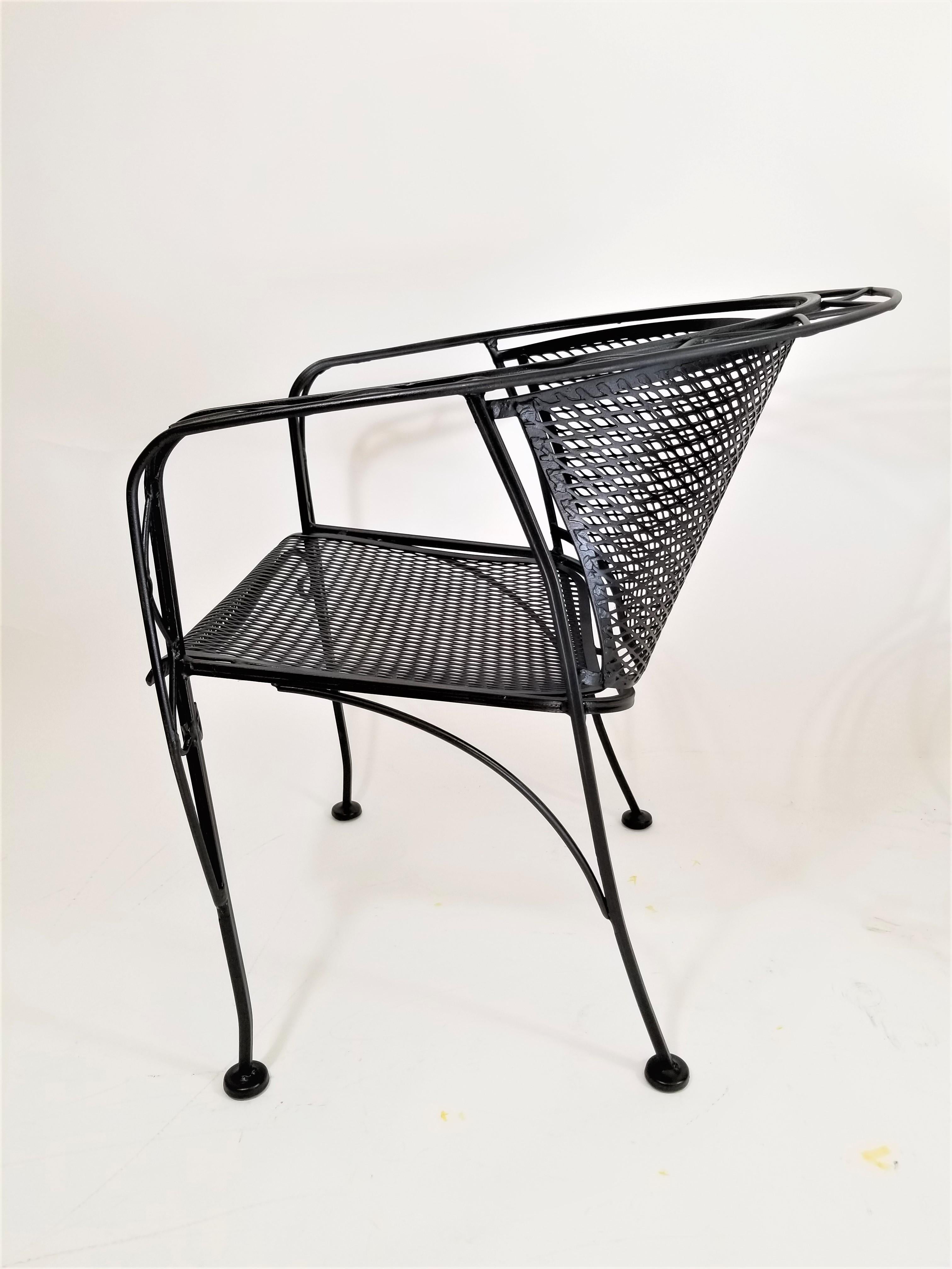Salterini Midcentury Black Wrought Iron Outdoor Patio Chairs Set of 2 or 4 10