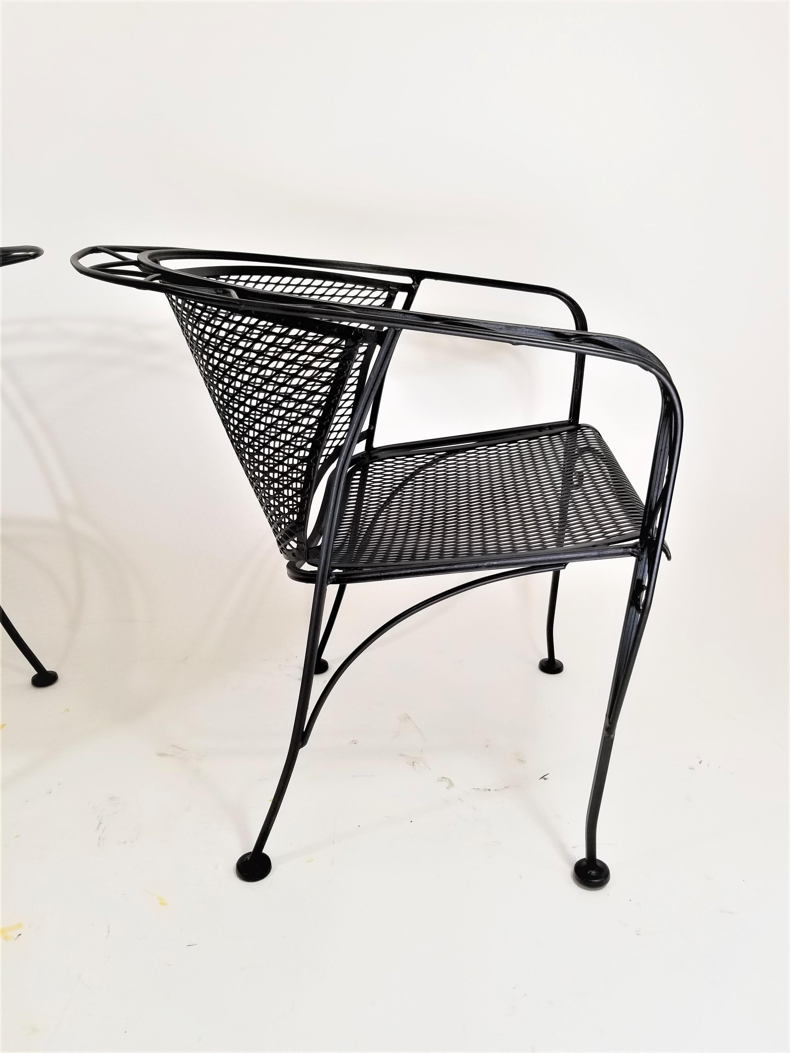 Salterini Midcentury Black Wrought Iron Outdoor Patio Chairs Set of 2 or 4 11