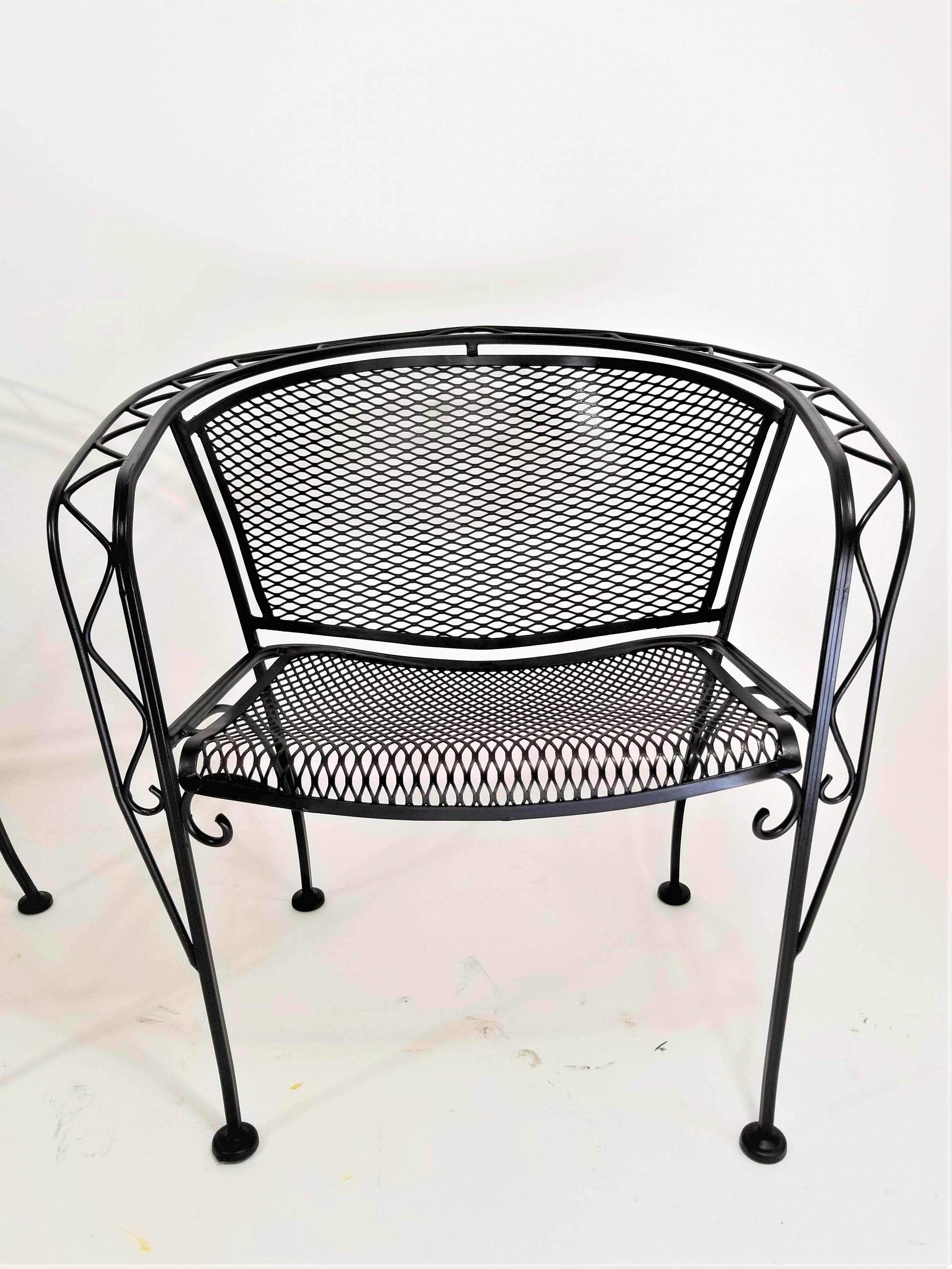 Salterini Midcentury Black Wrought Iron Outdoor Patio Chairs Set of 2 or 4 12