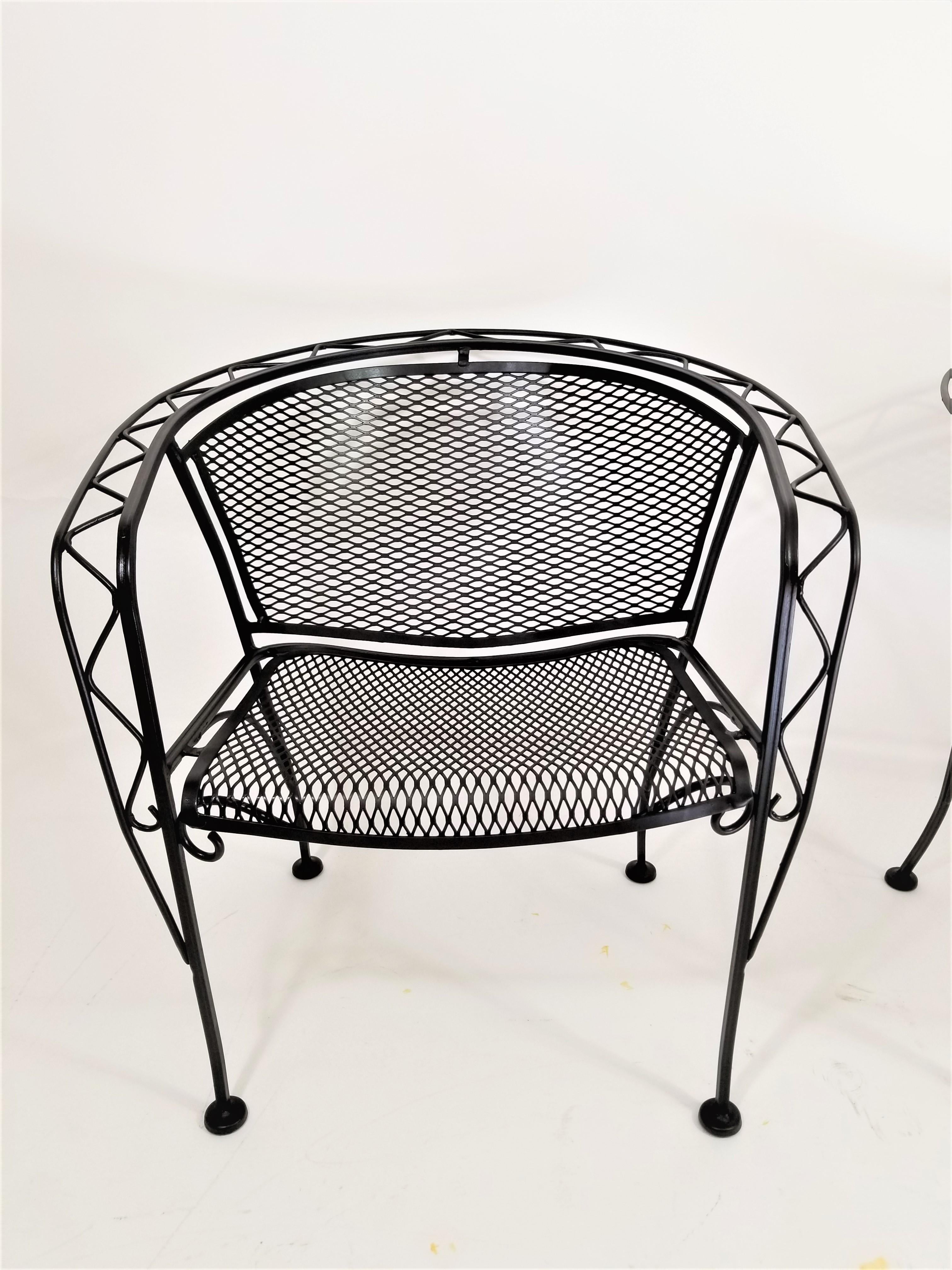 Salterini Midcentury Black Wrought Iron Outdoor Patio Chairs Set of 2 or 4 13