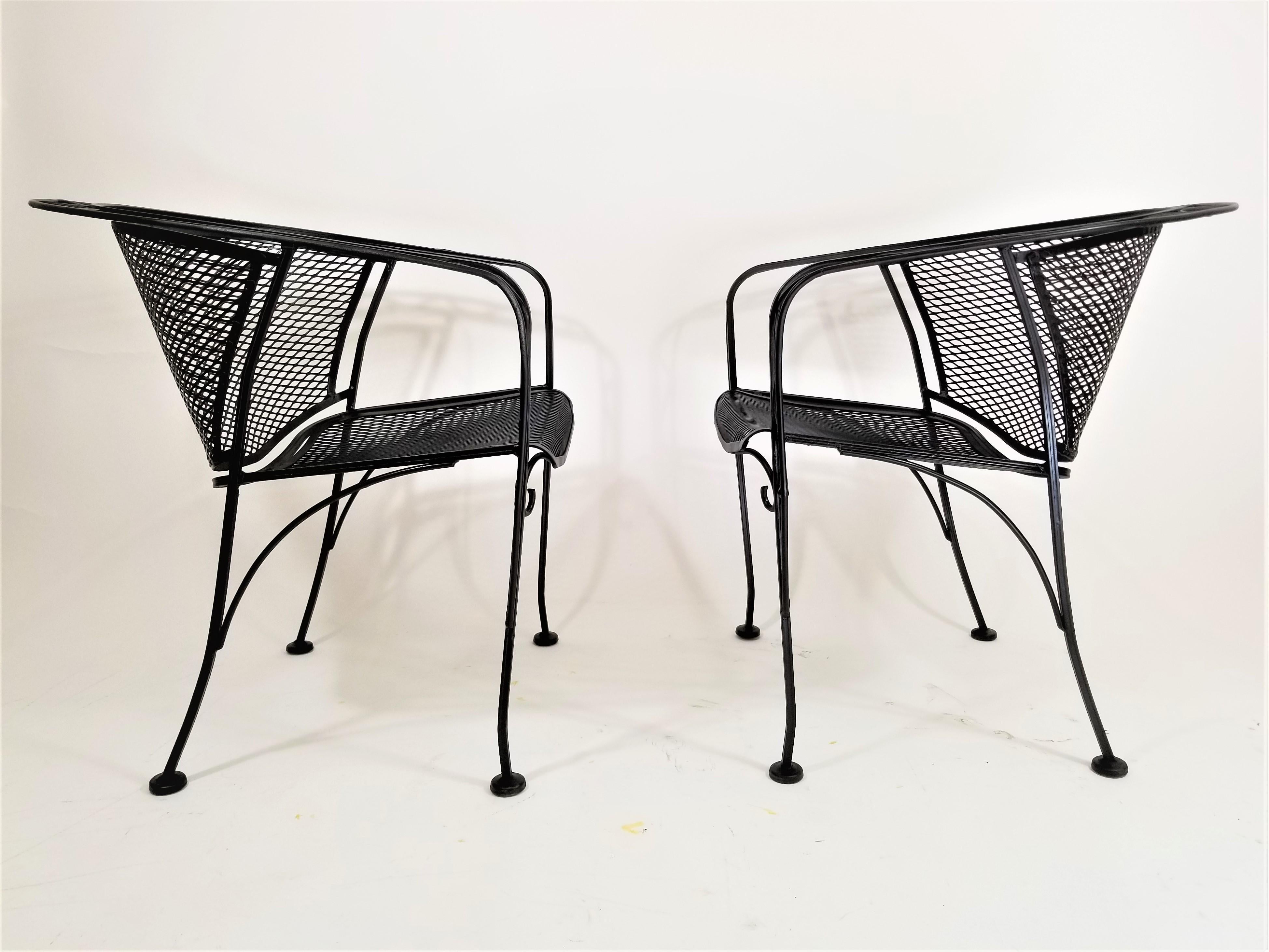 Salterini Midcentury Black Wrought Iron Outdoor Patio Chairs Set of 2 or 4 15