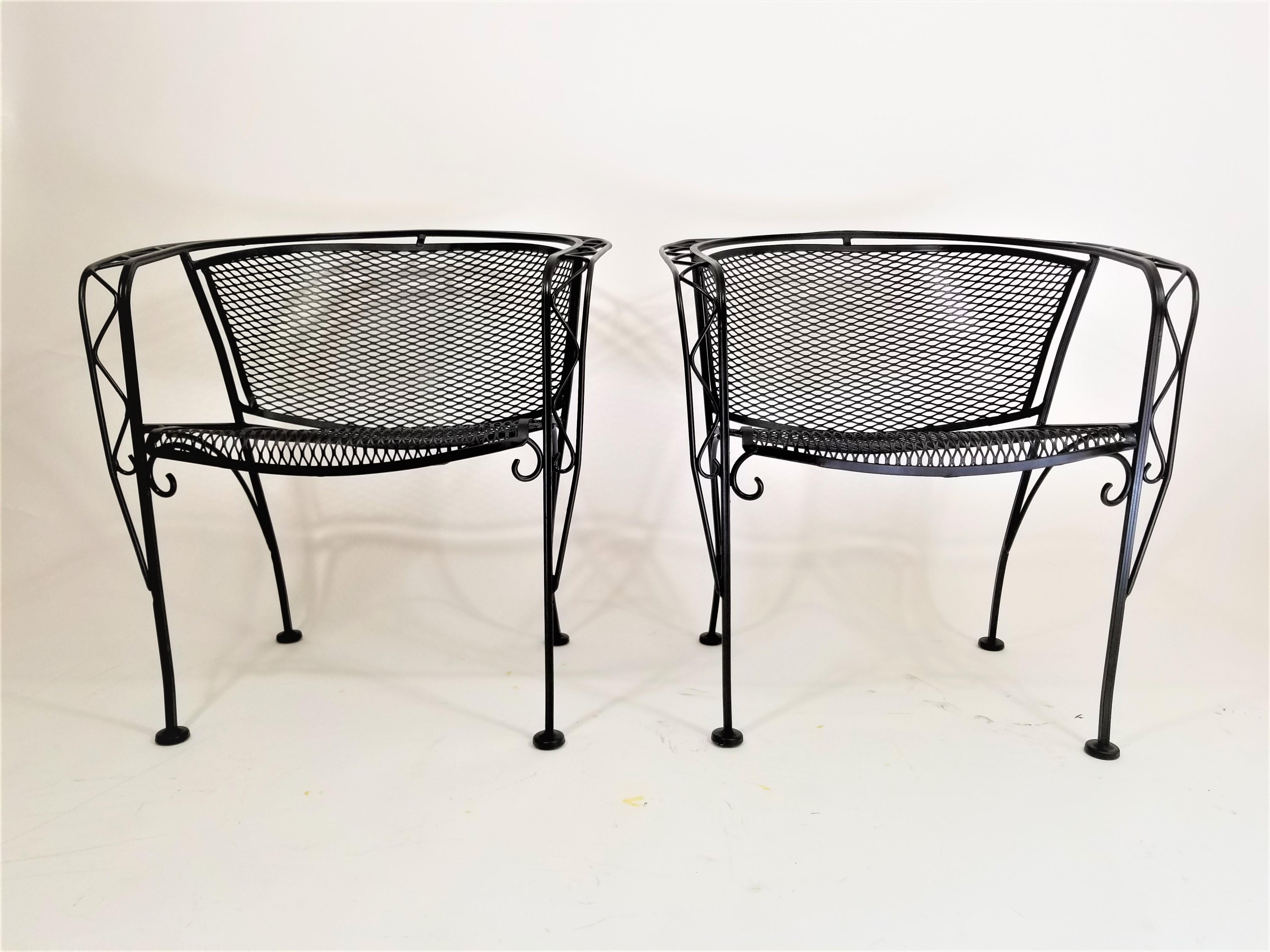 North American Salterini Midcentury Black Wrought Iron Outdoor Patio Chairs Set of 2 or 4