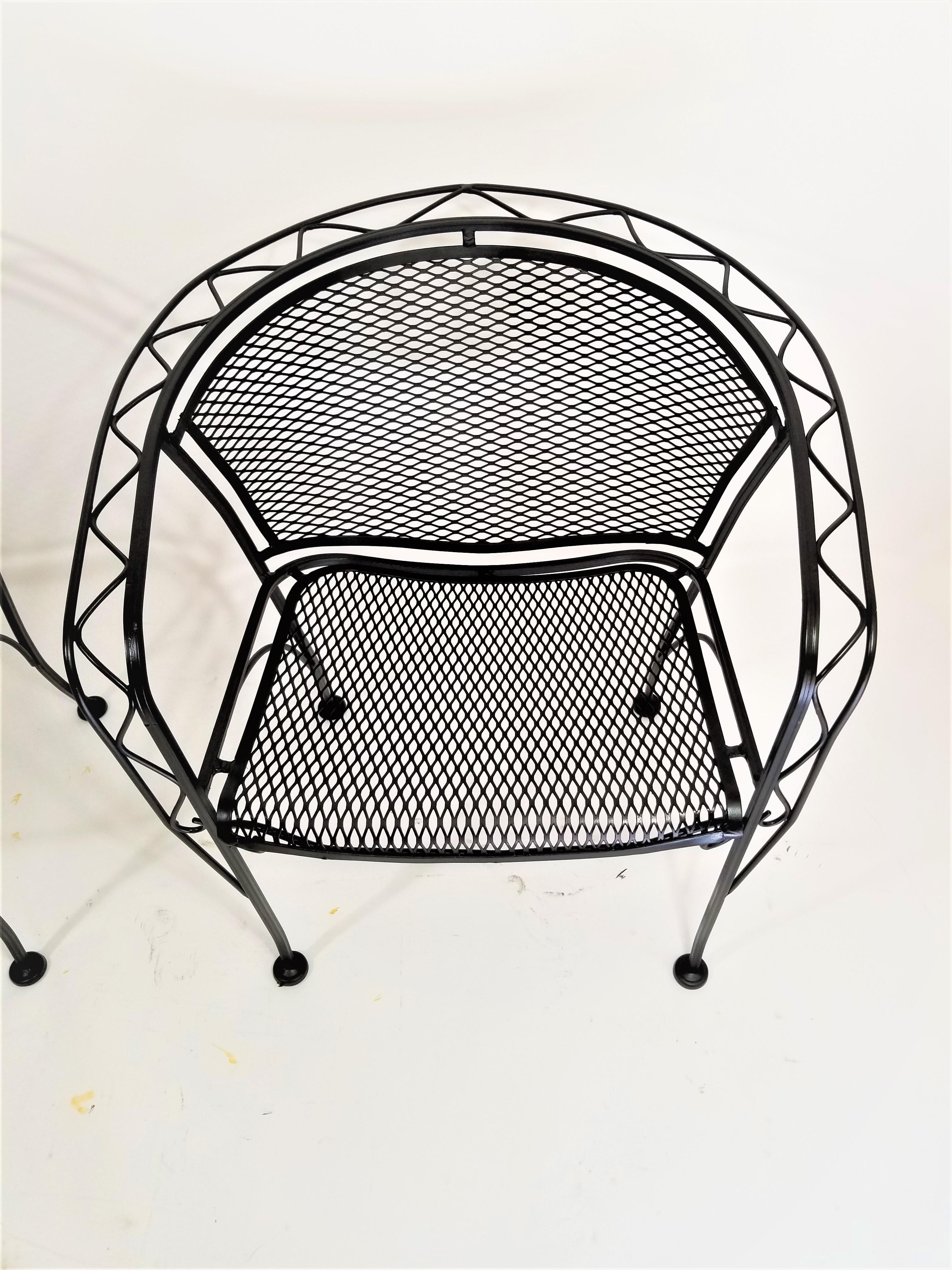 20th Century Salterini Midcentury Black Wrought Iron Outdoor Patio Chairs Set of 2 or 4