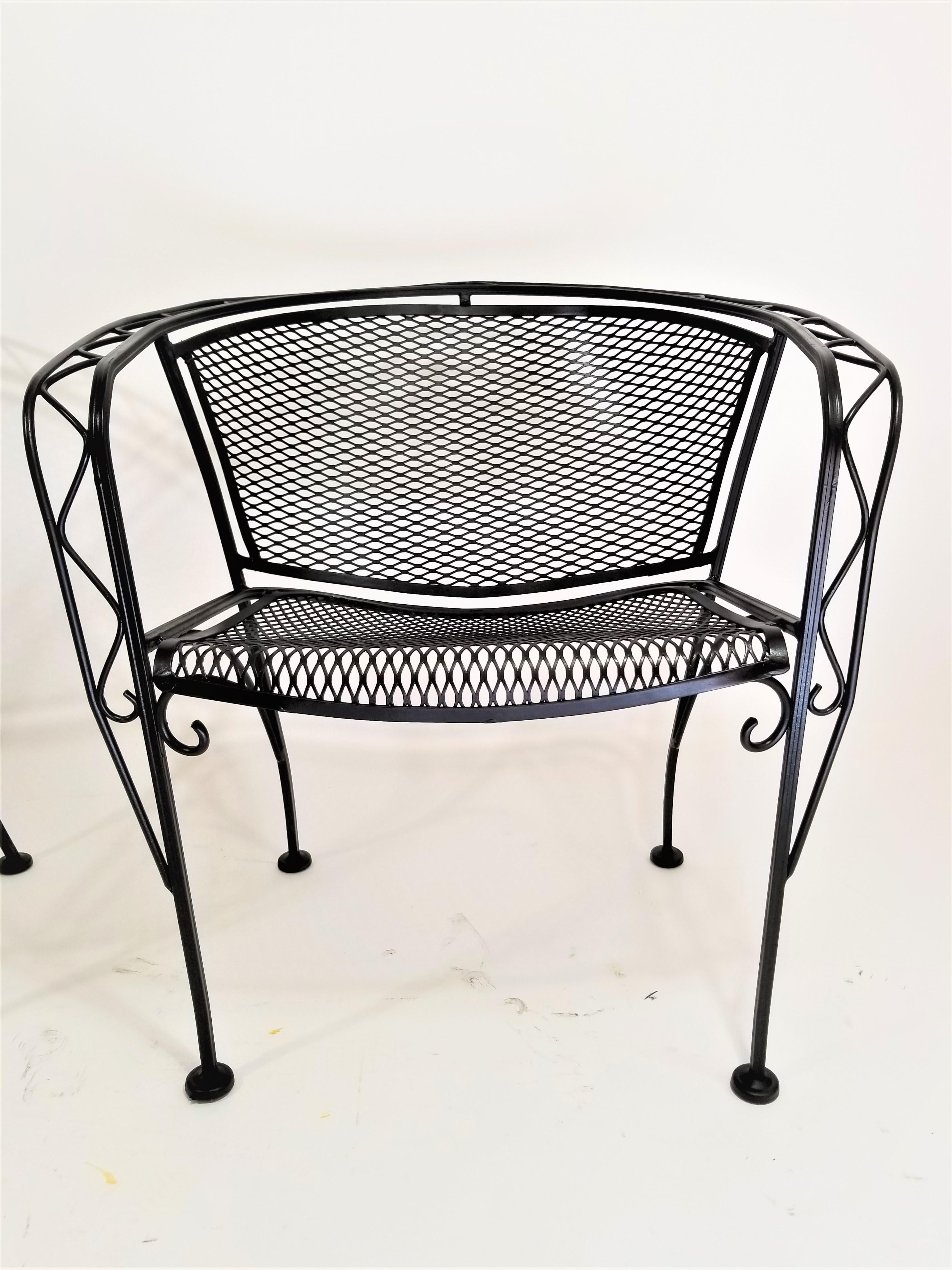 Salterini Midcentury Black Wrought Iron Outdoor Patio Chairs Set of 2 or 4 2