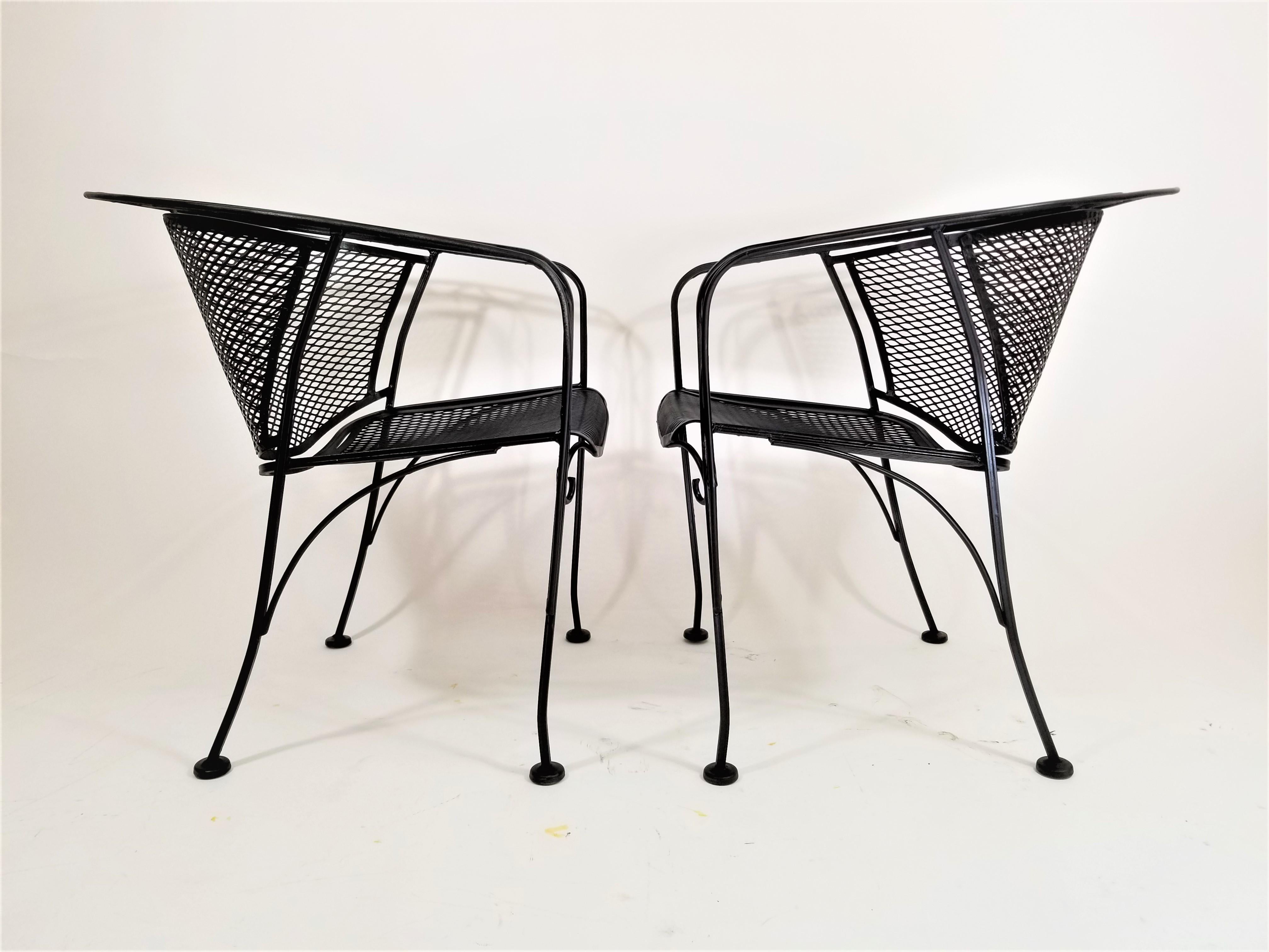 Salterini Midcentury Black Wrought Iron Outdoor Patio Chairs Set of 2 or 4 4