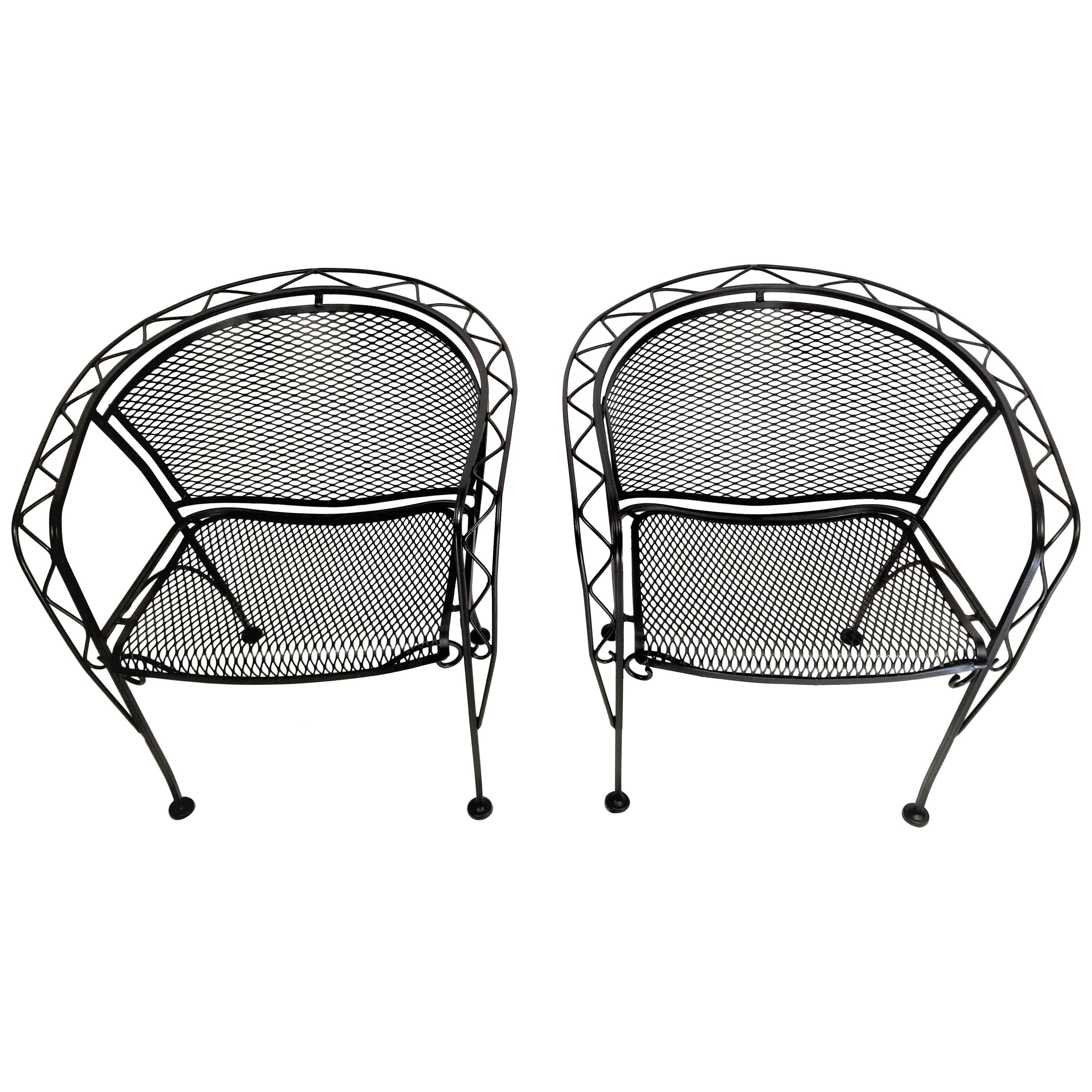 Salterini Midcentury Black Wrought Iron Outdoor Patio Chairs Set of 2 or 4
