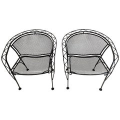 Salterini Midcentury Black Wrought Iron Outdoor Patio Chairs Set of 2 or 4