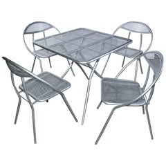 Retro Salterini Mid-Century Modern Folding Metal Patio or Garden Table and Four Chairs